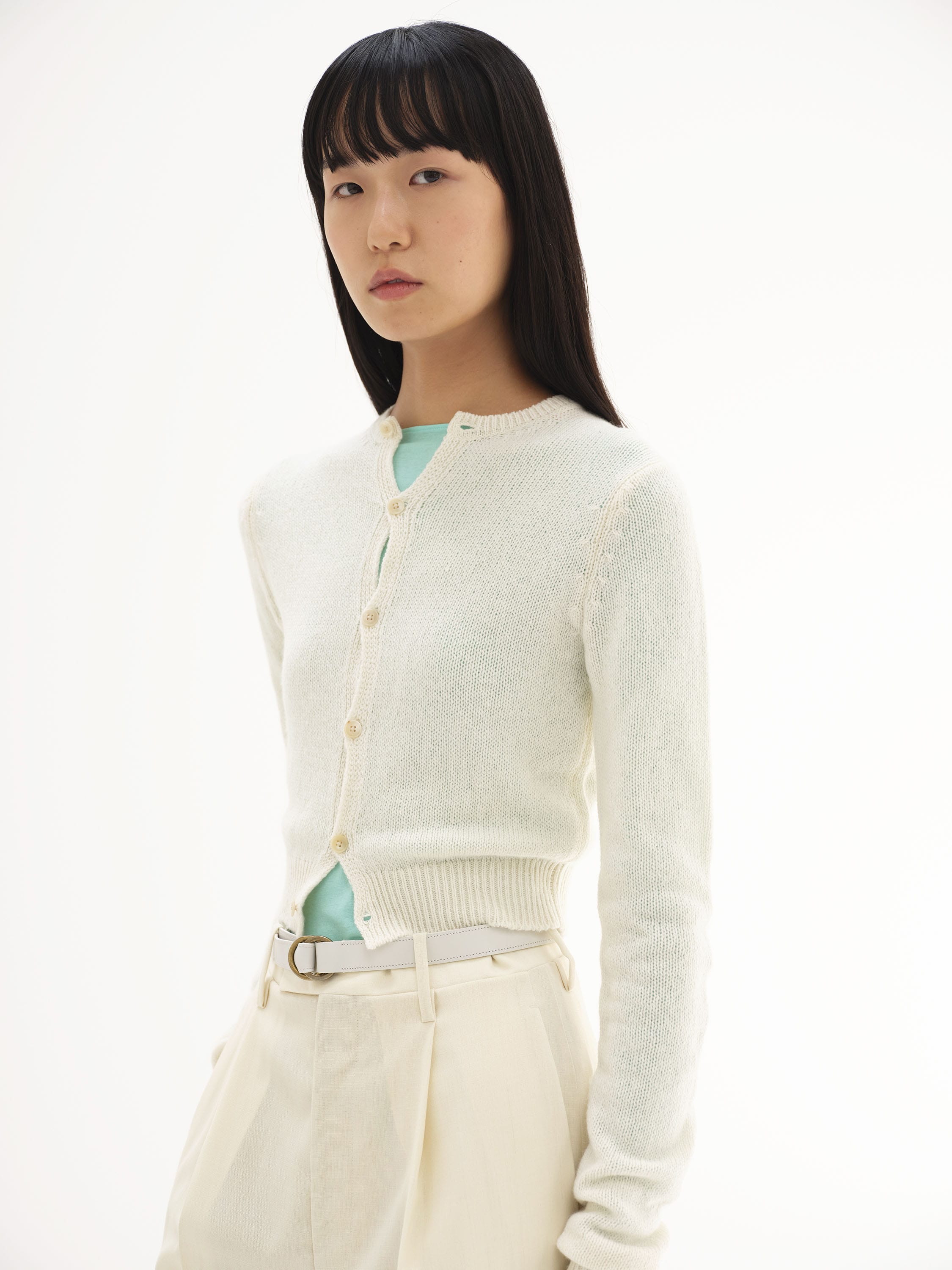 SUMMER CASHMERE KNIT CREW NECK CARDIGAN 詳細画像 IVORY WHITE 1