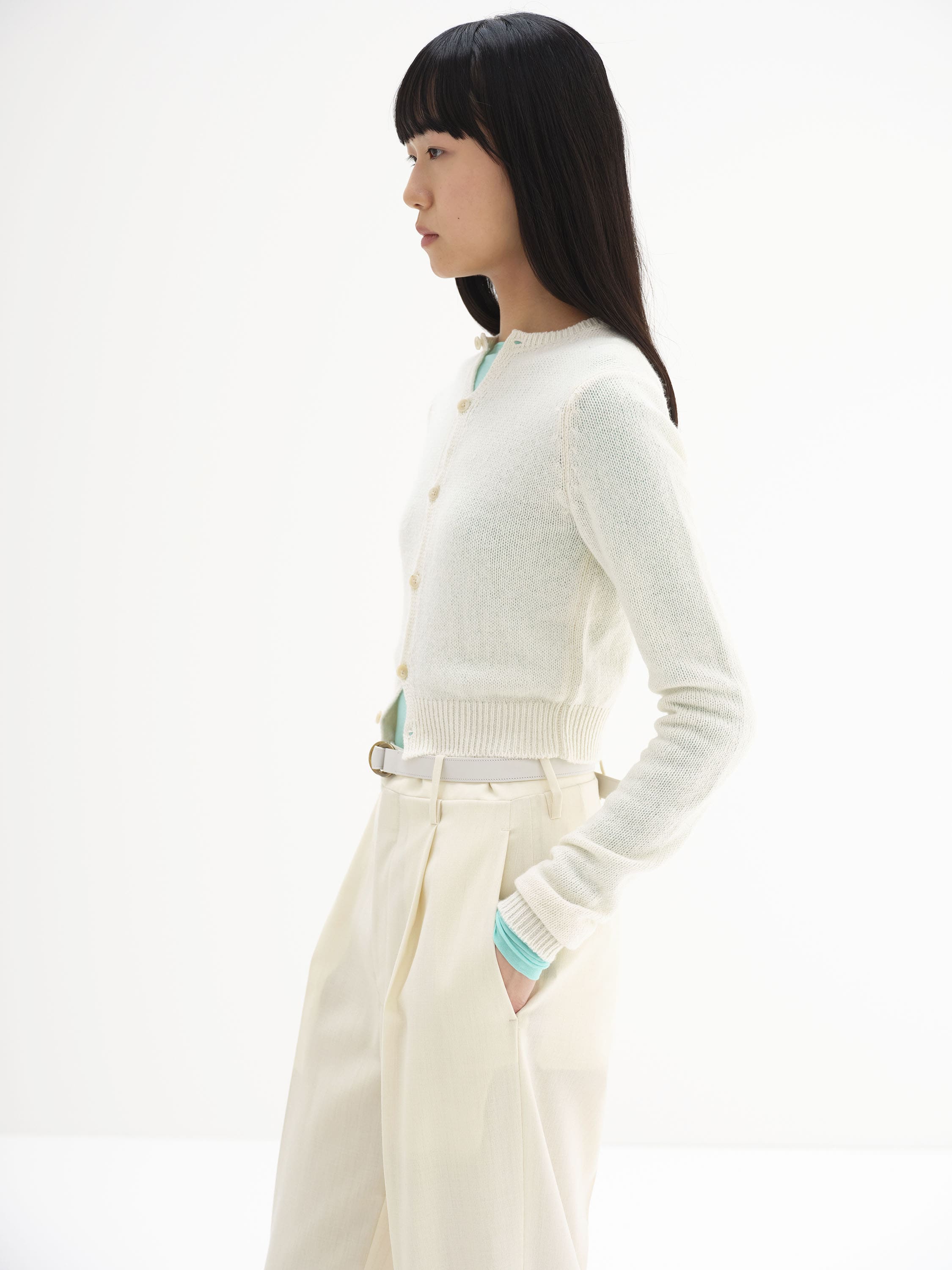 SUMMER CASHMERE KNIT CREW NECK CARDIGAN 詳細画像 IVORY WHITE 3