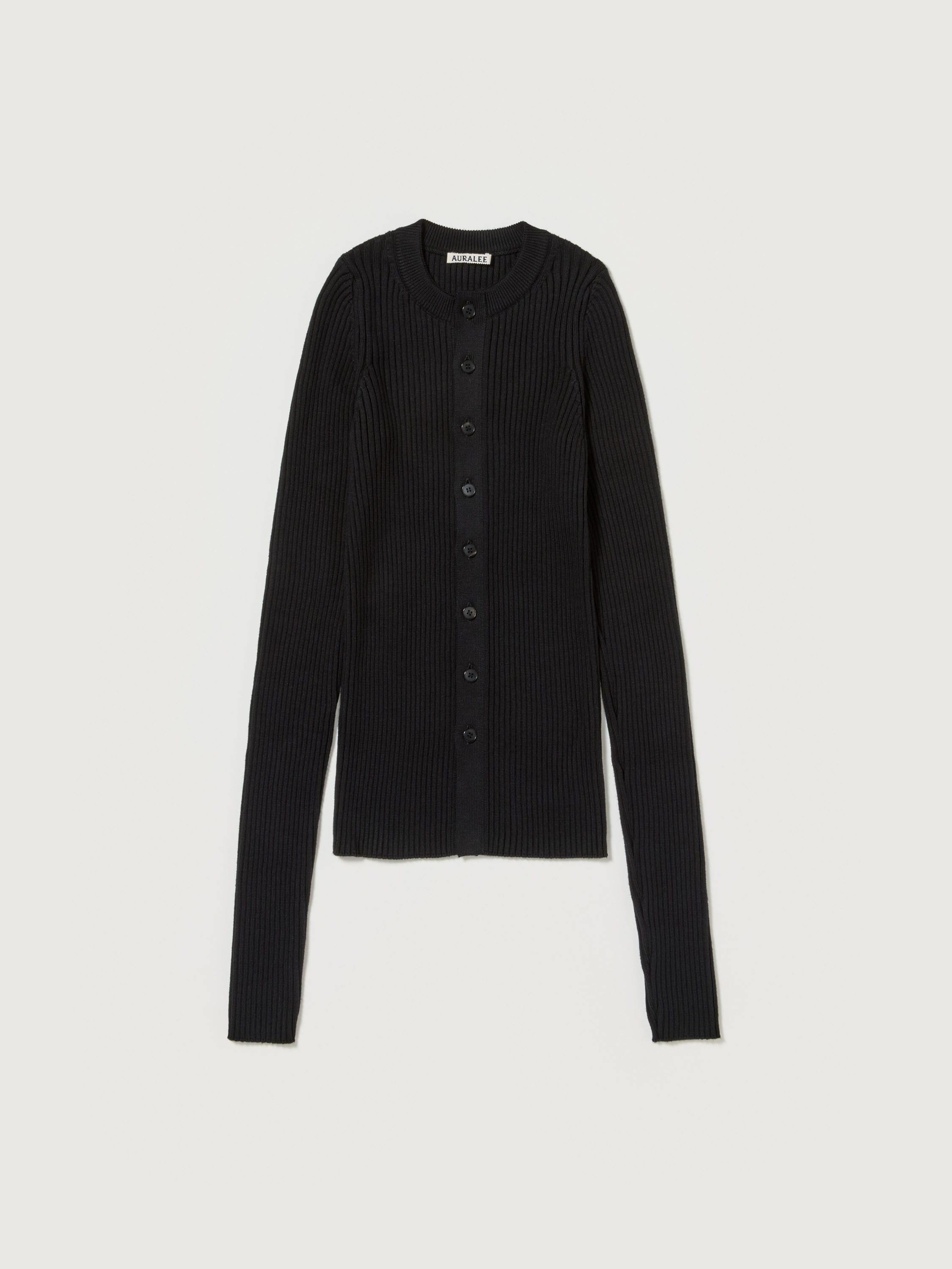 COTTON SILK RIB KNIT CREW NECK CARDIGAN 詳細画像 BLACK 4