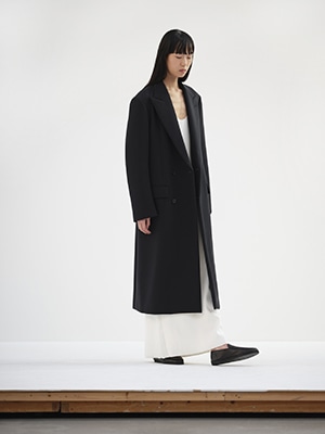 SPONGE WOOL TWILL DOUBLE BREASTED COAT