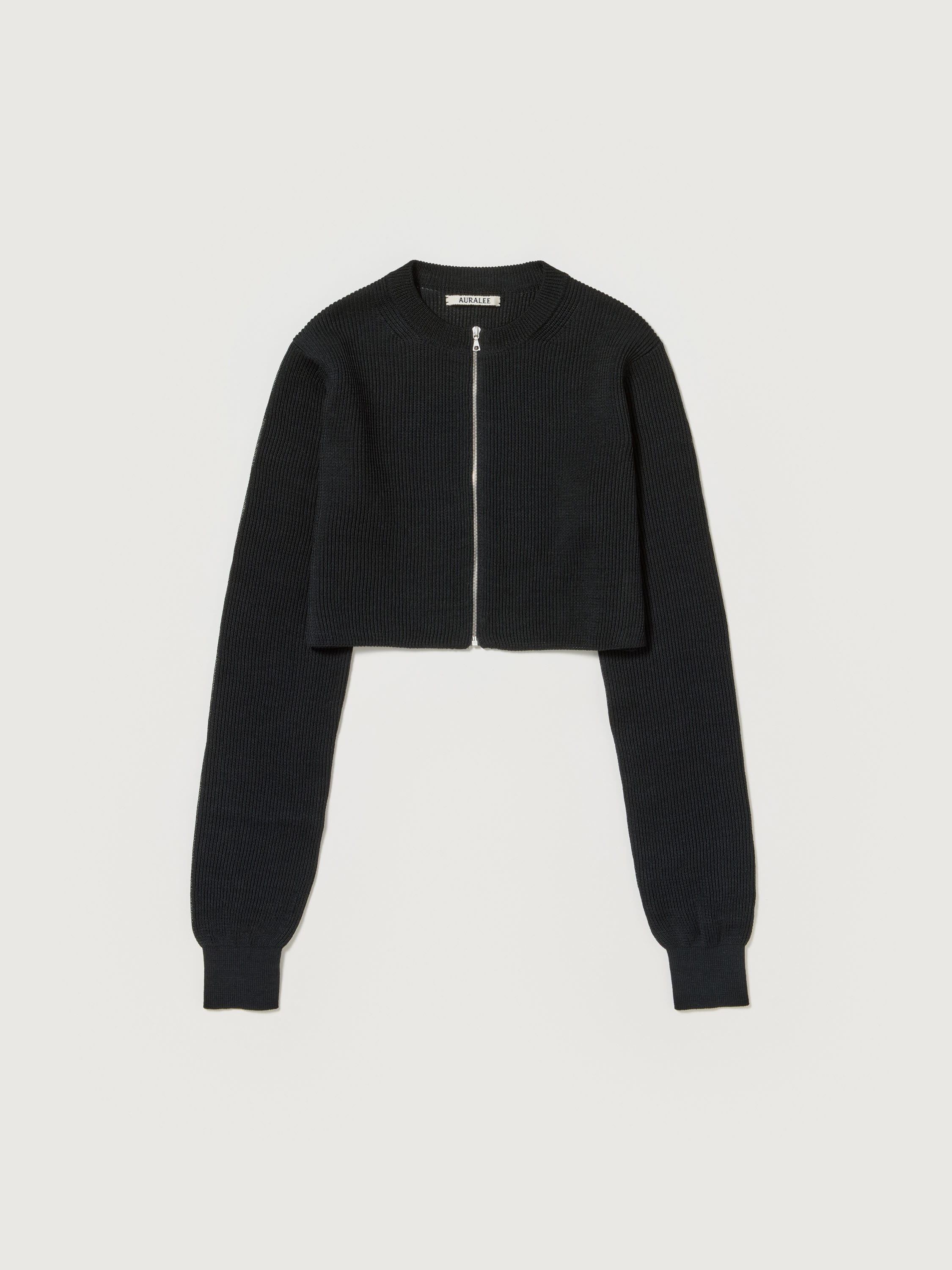 FLAT YARN RIB KNIT CREW NECK ZIP CARDIGAN 詳細画像 BLACK 1