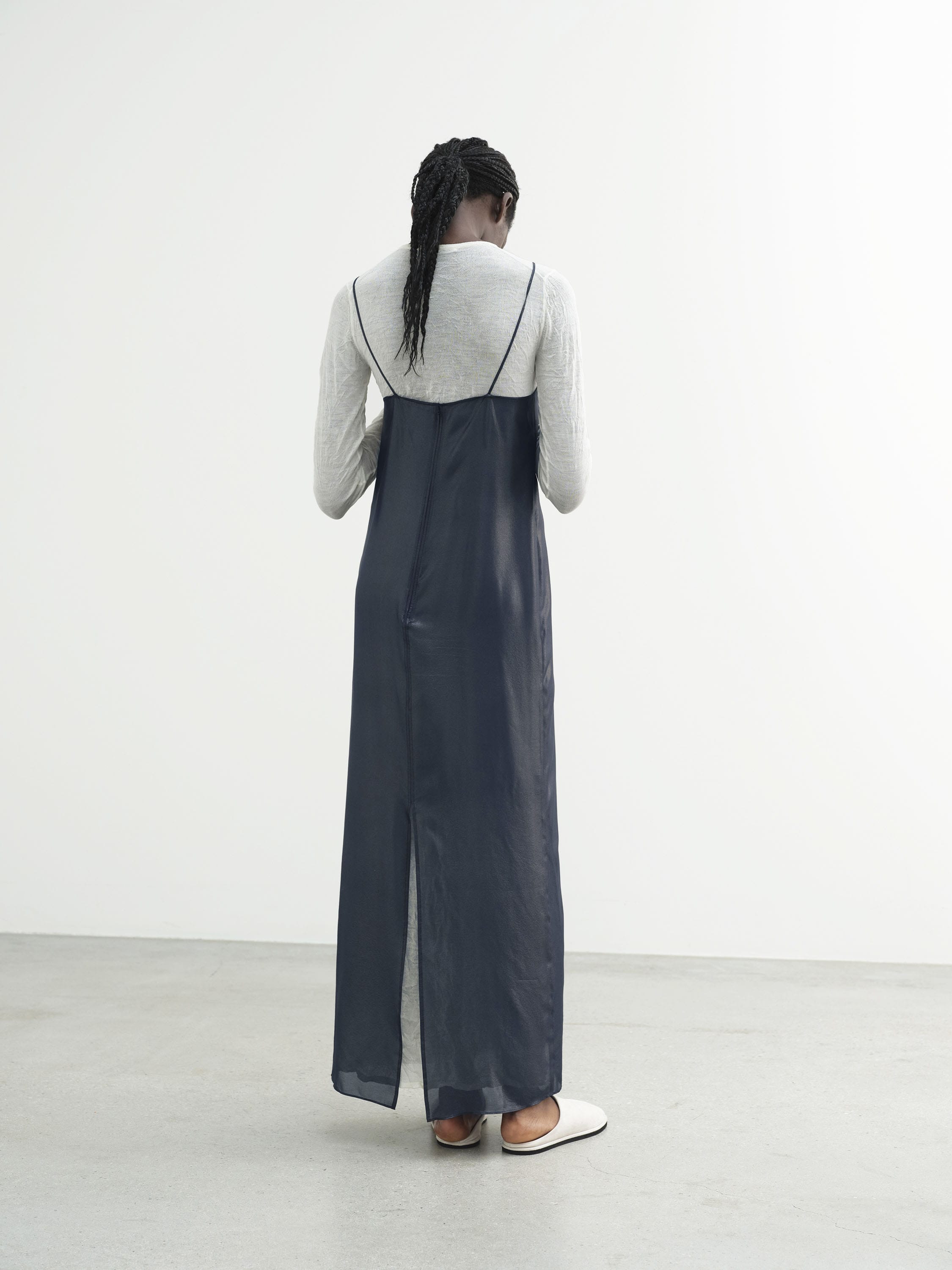 FOIL PRINTED SILK LAWN SLIP DRESS 詳細画像 NAVY 4