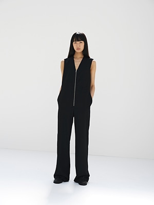 WOOL HERRINGBONE SLEEVELESS JUMPSUIT