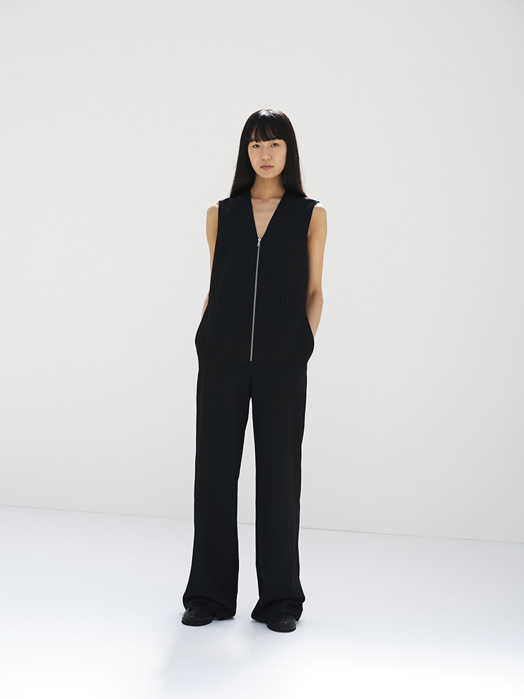 WOOL HERRINGBONE SLEEVELESS JUMPSUIT