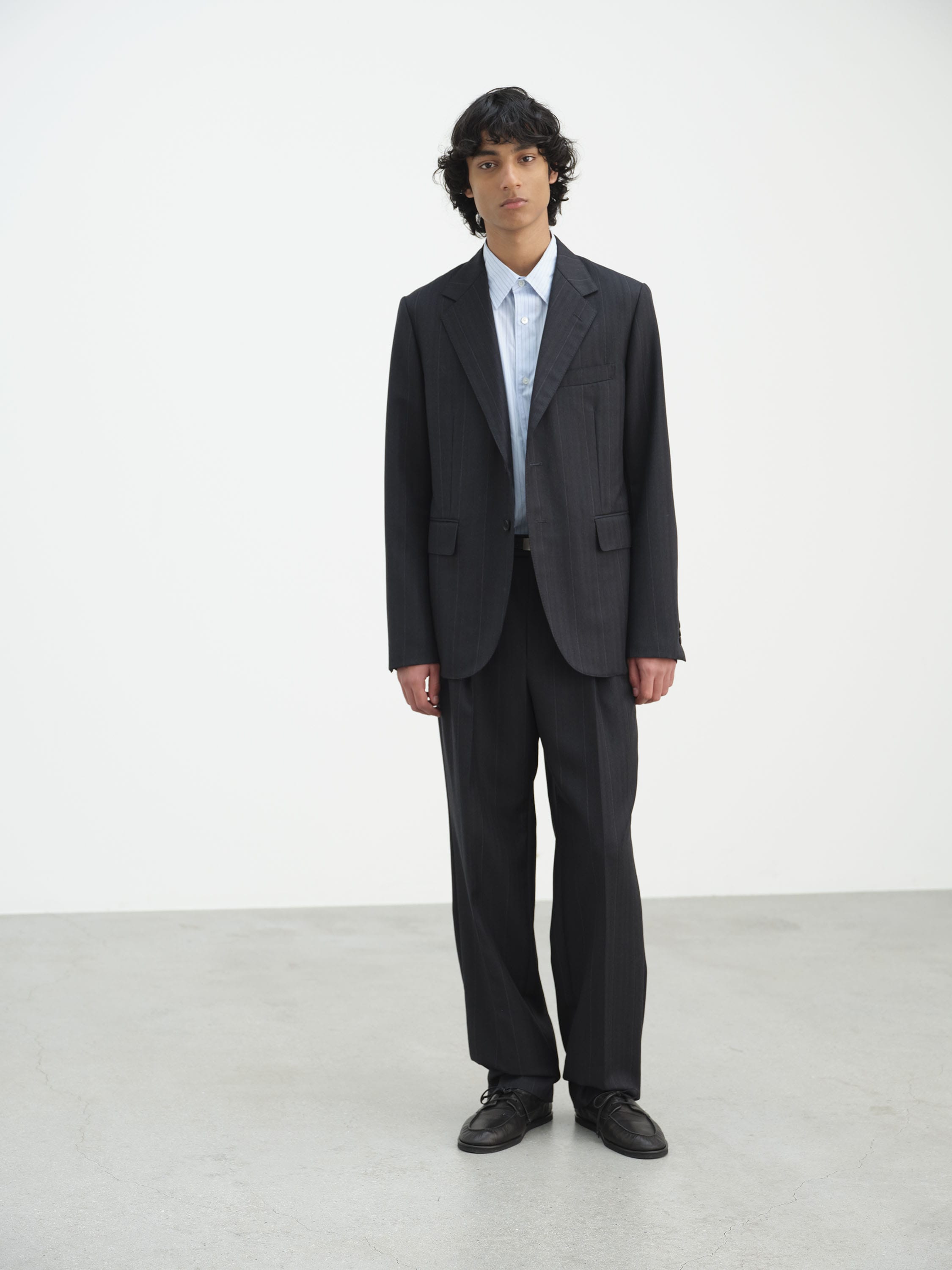 BLUEFACED WOOL TWO-TUCK SLACKS 詳細画像 NAVY STRIPE 1