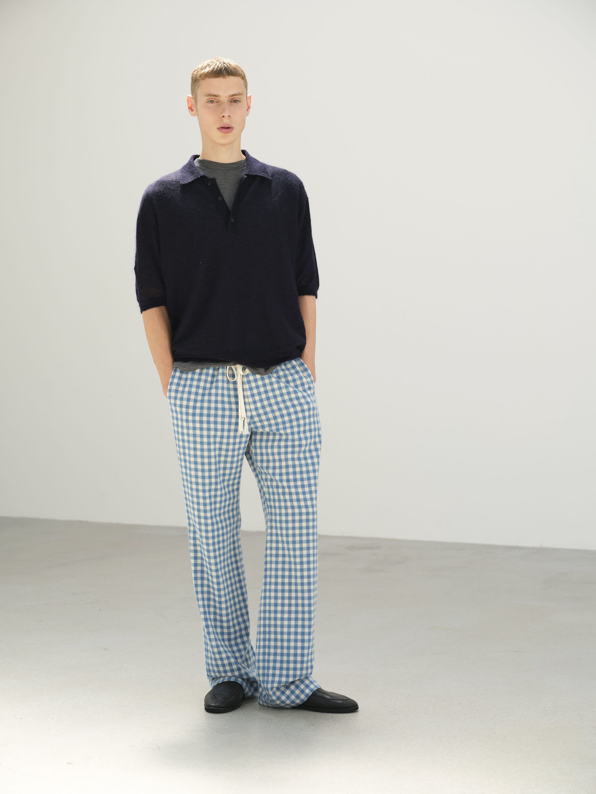 AIRY SMOOTH CASHMERE DRAWSTRING PANTS 詳細画像 LIGHT BLUE GINGHAM CHECK 1