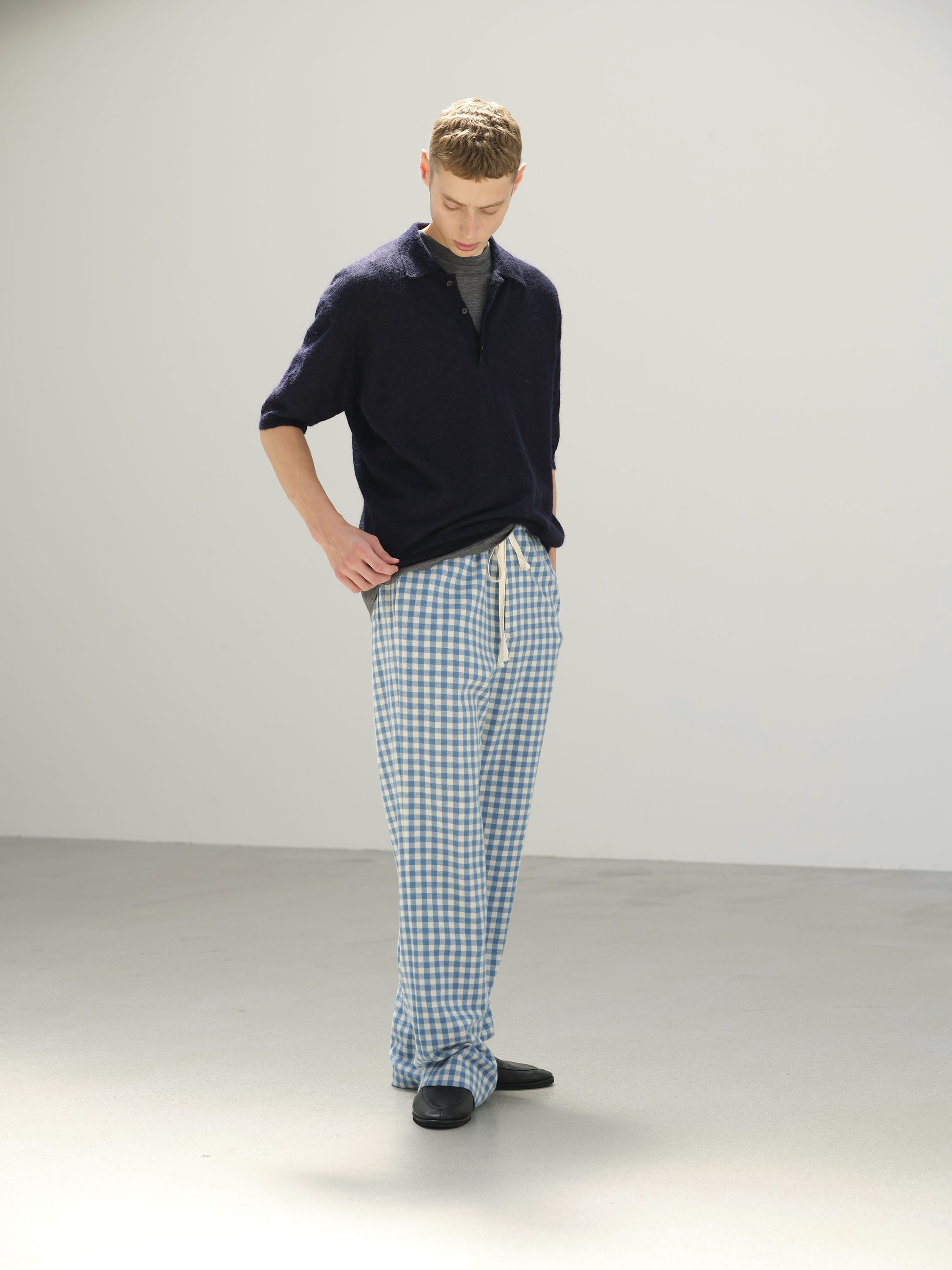 AIRY SMOOTH CASHMERE DRAWSTRING PANTS 詳細画像 LIGHT BLUE GINGHAM CHECK 2