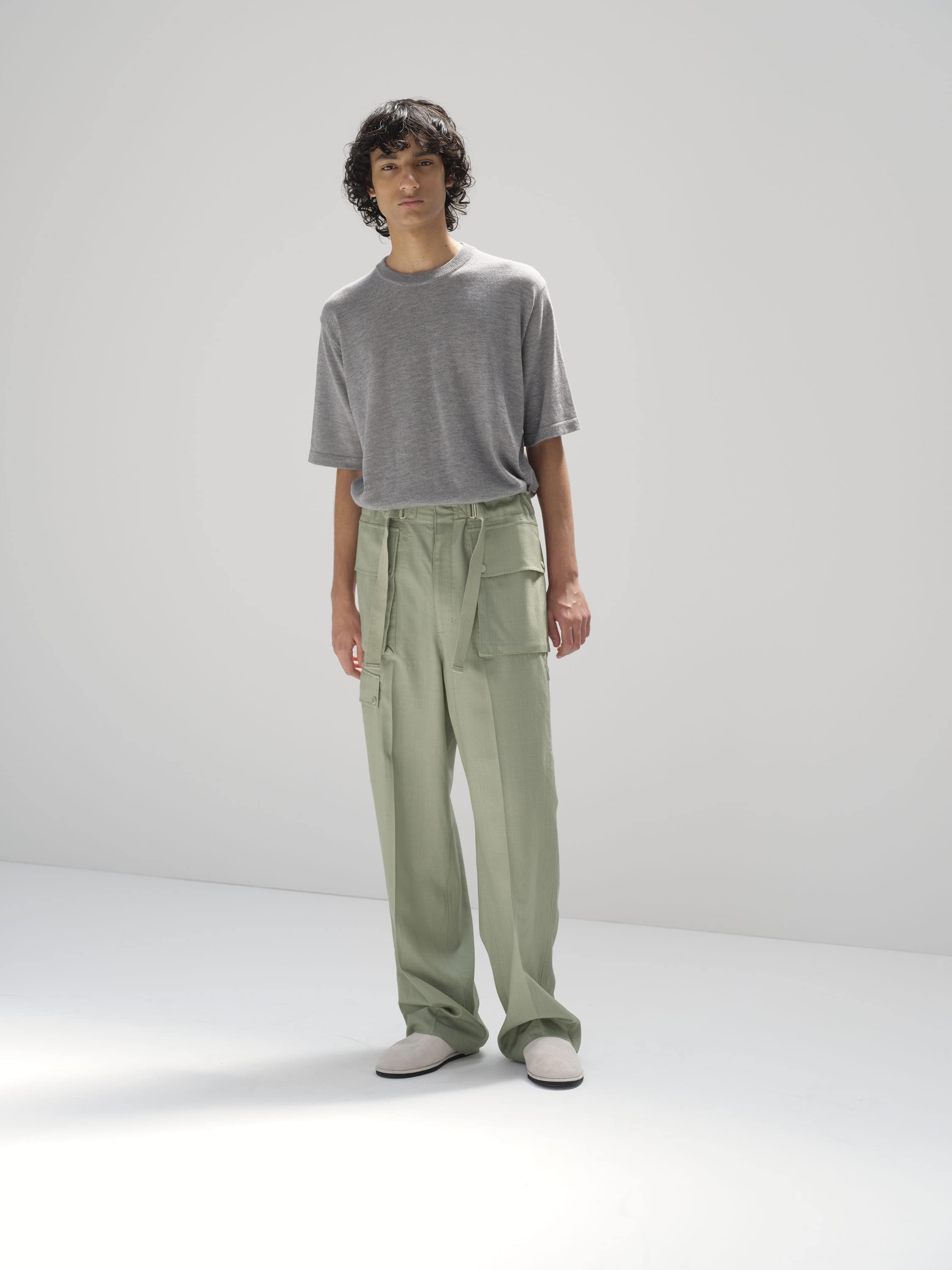 WOOL HERRINGBONE CARGO PANTS 詳細画像 OLIVE 1