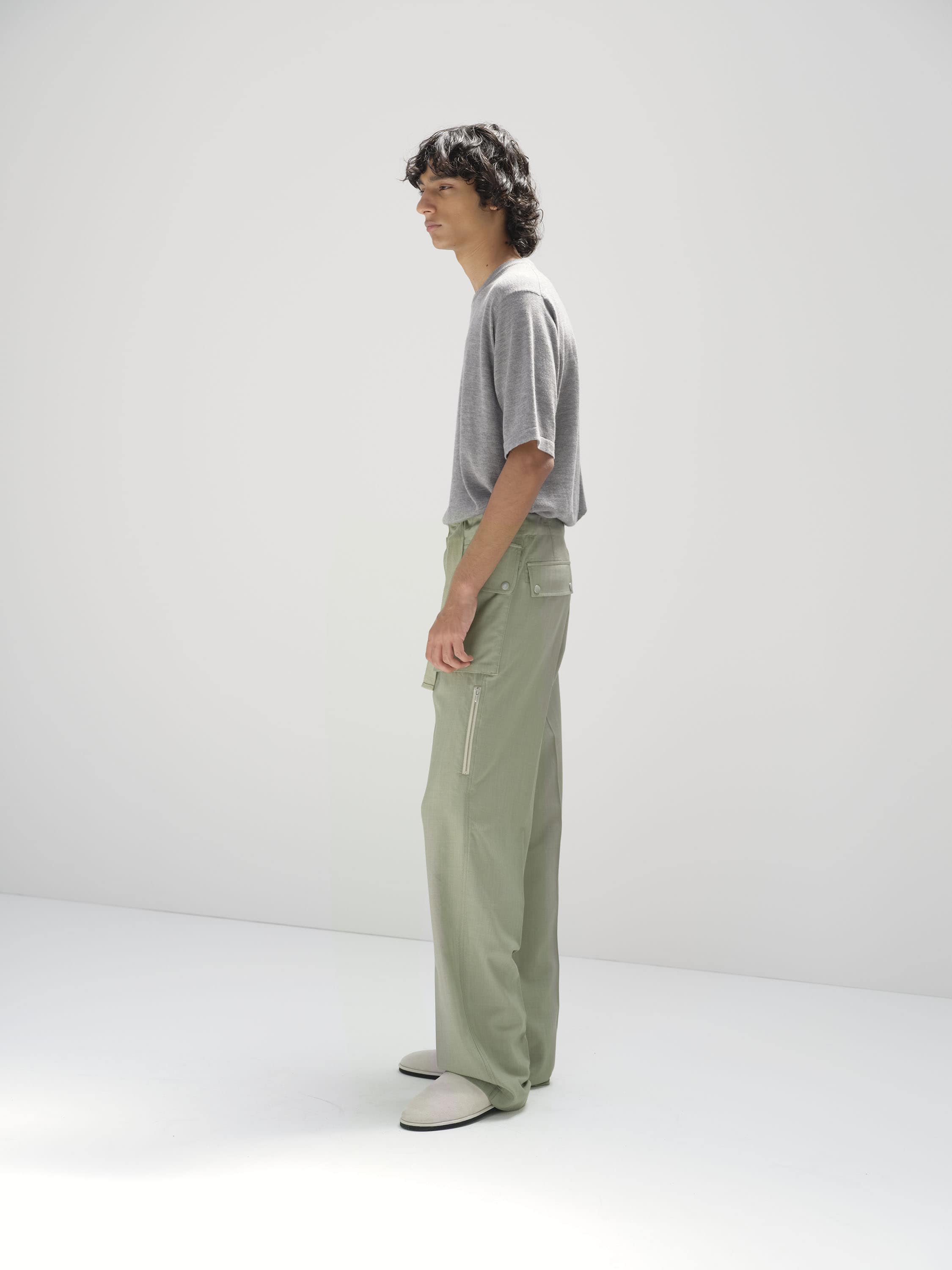 WOOL HERRINGBONE CARGO PANTS 詳細画像 OLIVE 3