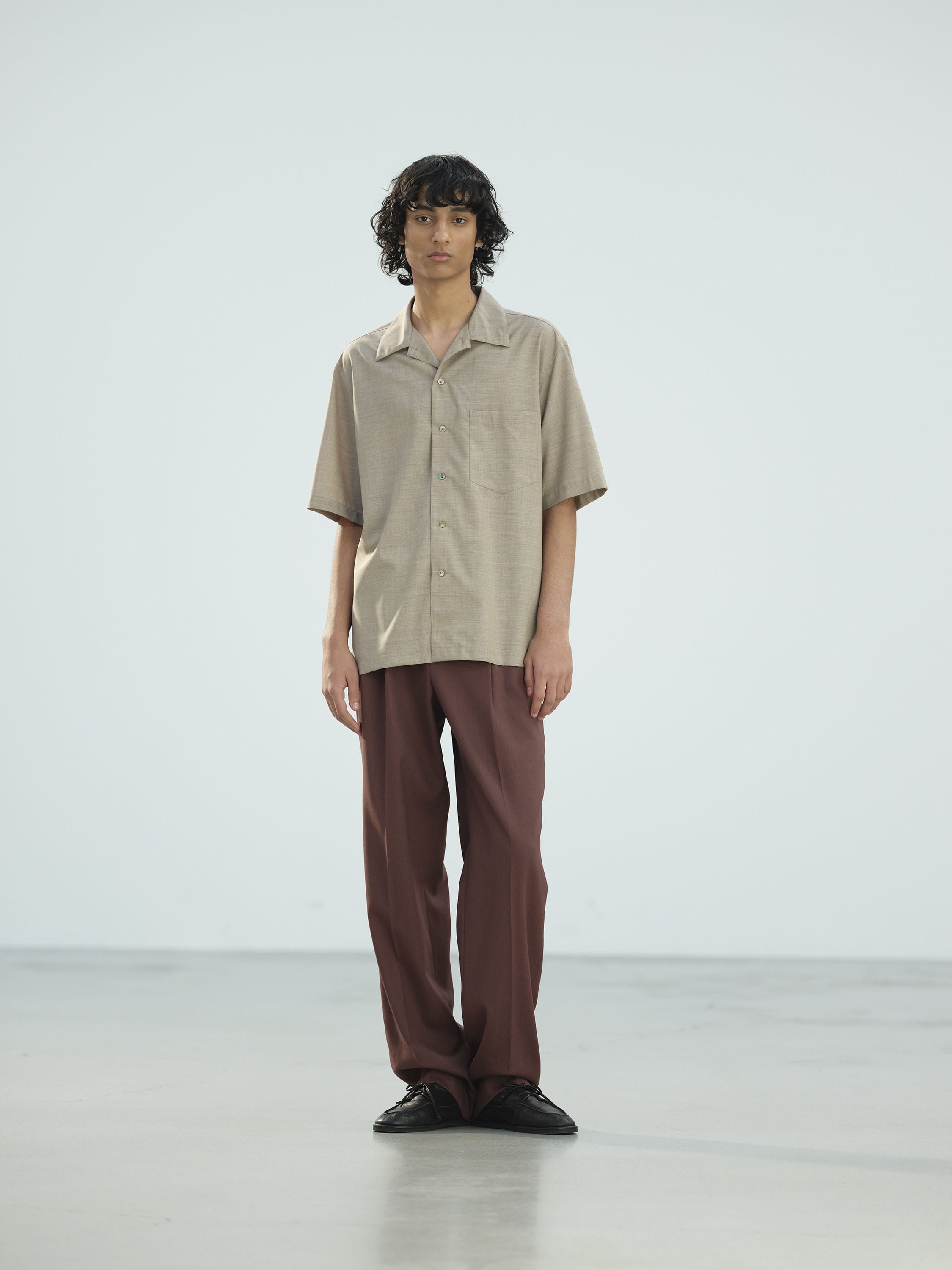 WOOL KID MOHAIR HOP SACK TWO-TUCK SLACKS