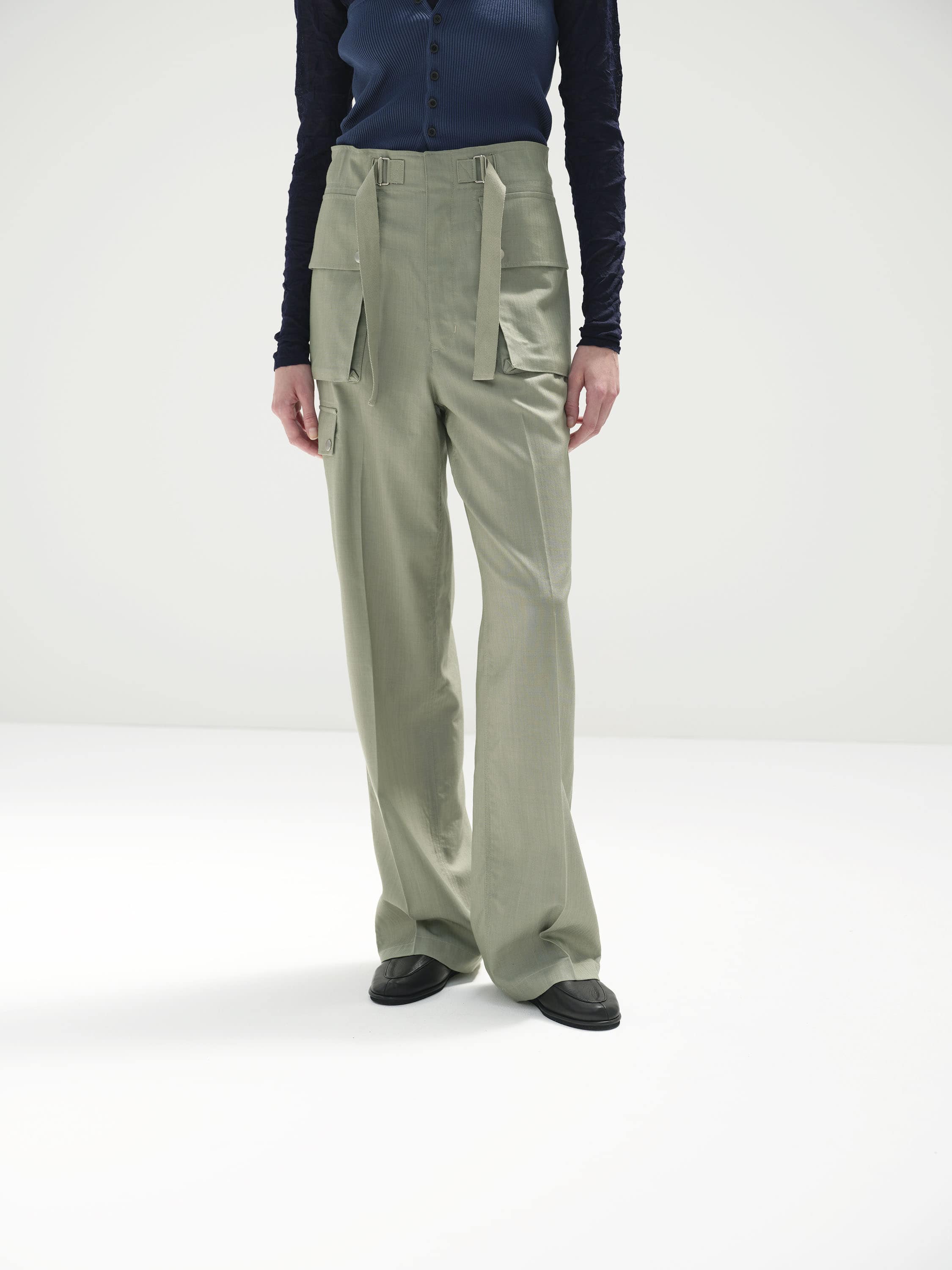 WOOL HERRINGBONE CARGO PANTS 詳細画像 OLIVE 2