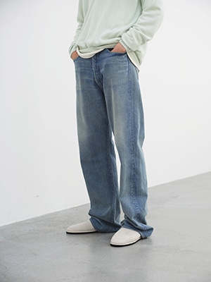 SELVEDGE FADED LIGHT DENIM WIDE PANTS