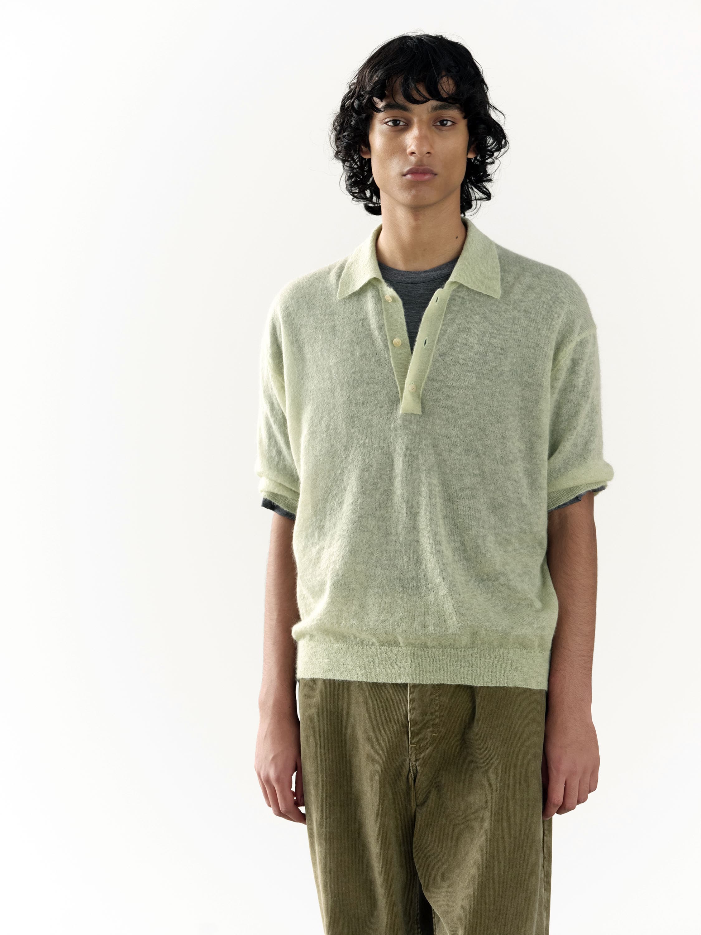 KID MOHAIR SHEER KNIT POLO 詳細画像 PALE GREEN 2