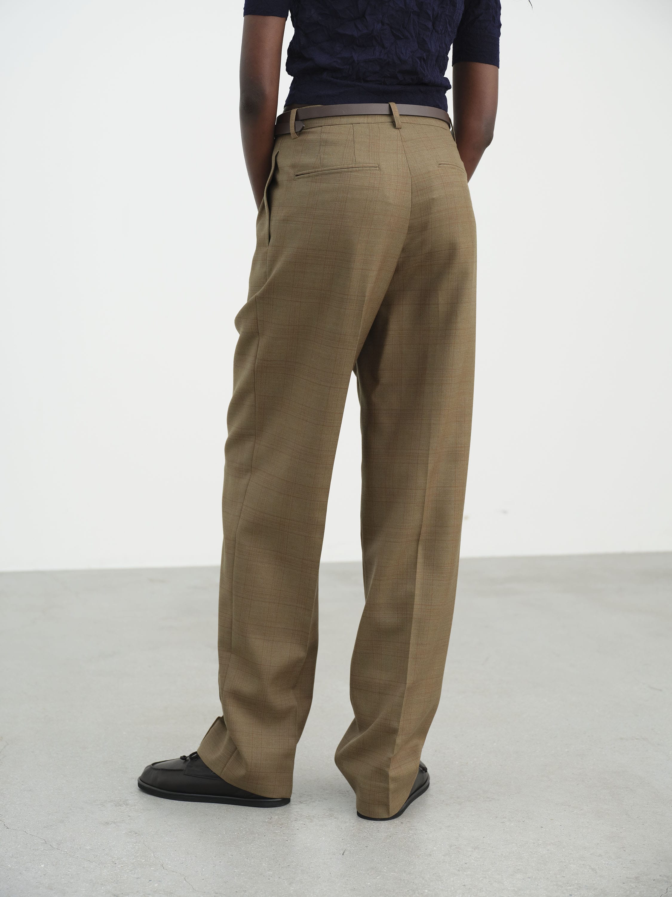 BLUEFACED WOOL TWO-TUCK SLACKS 詳細画像 BROWN CHECK 4