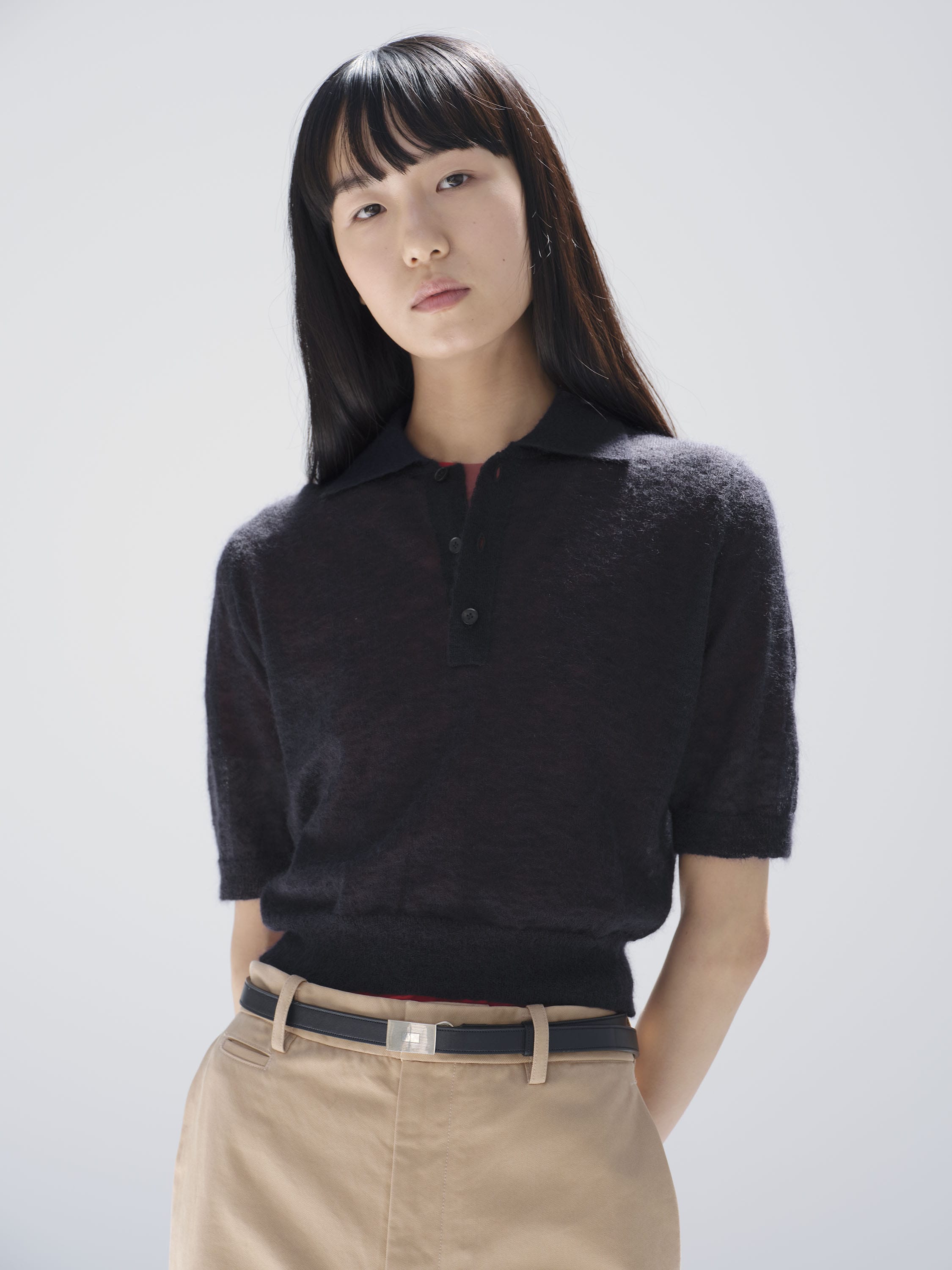 KID MOHAIR SHEER KNIT POLO 詳細画像 NAVY 2