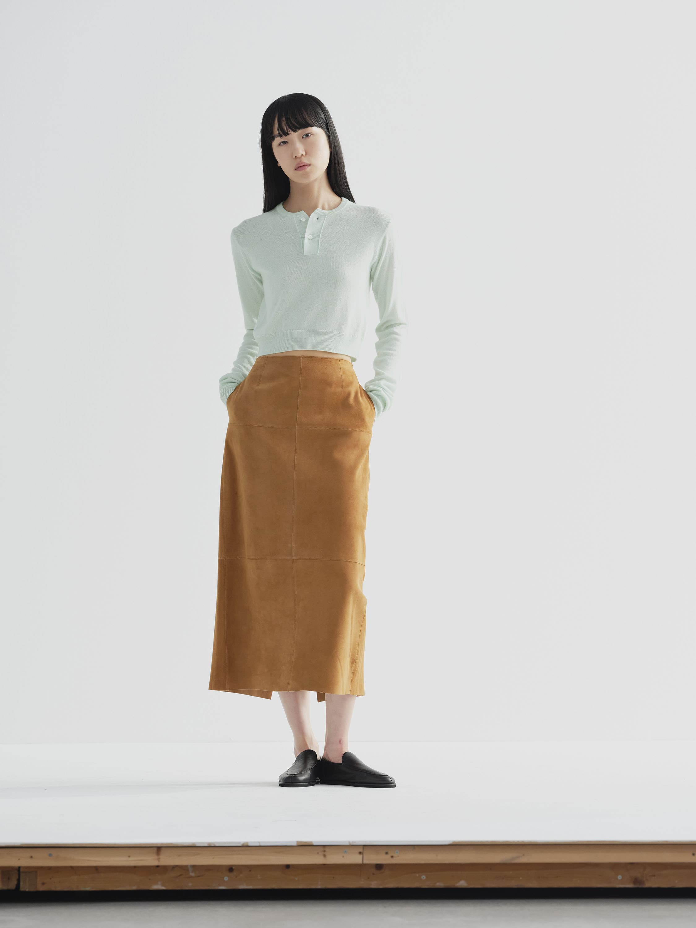 SUPER FINE CASHMERE SILK KNIT HENLY NECK P/O 詳細画像 WHITE GREEN 1