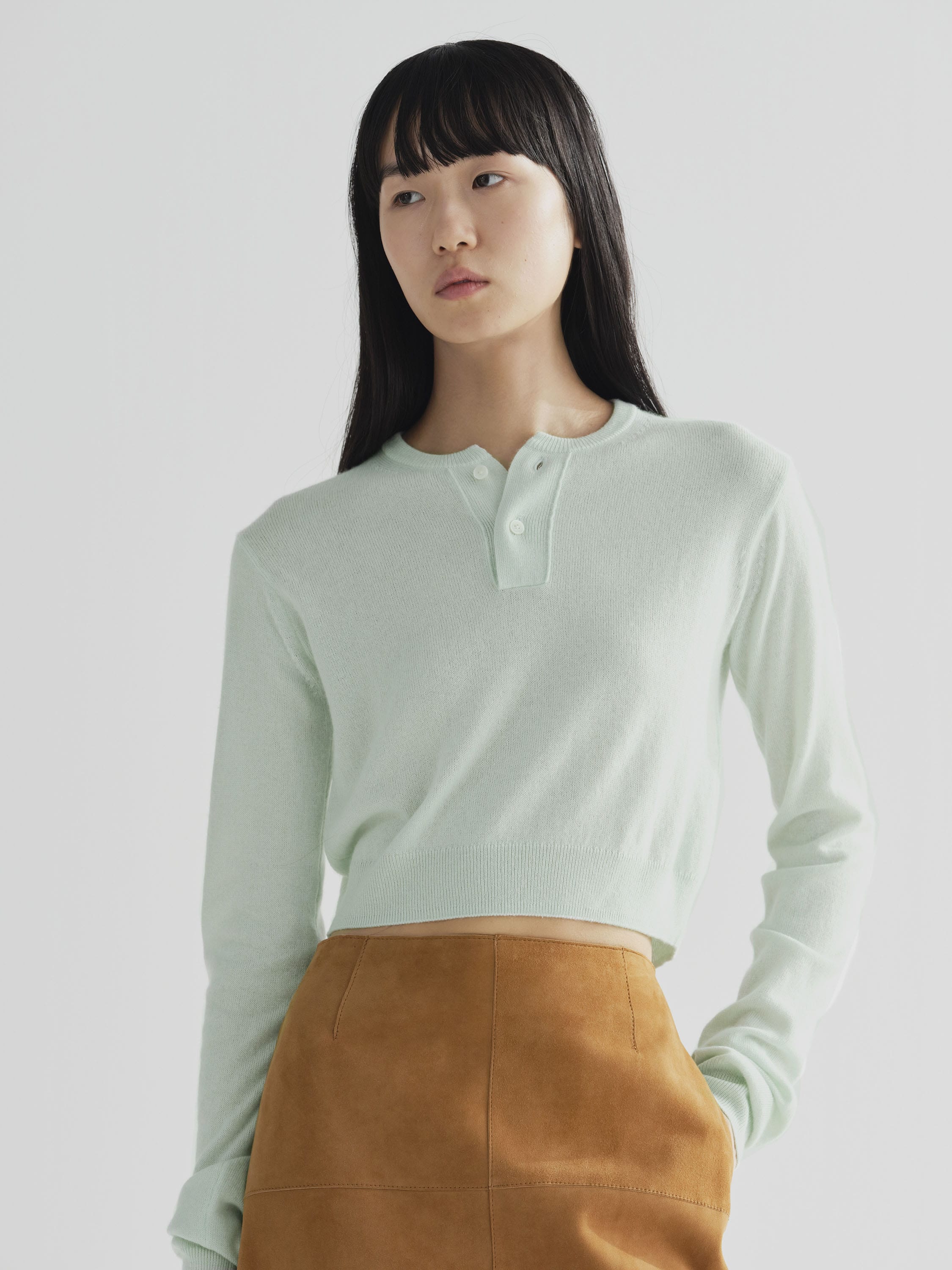 SUPER FINE CASHMERE SILK KNIT HENLY NECK P/O 詳細画像 WHITE GREEN 2