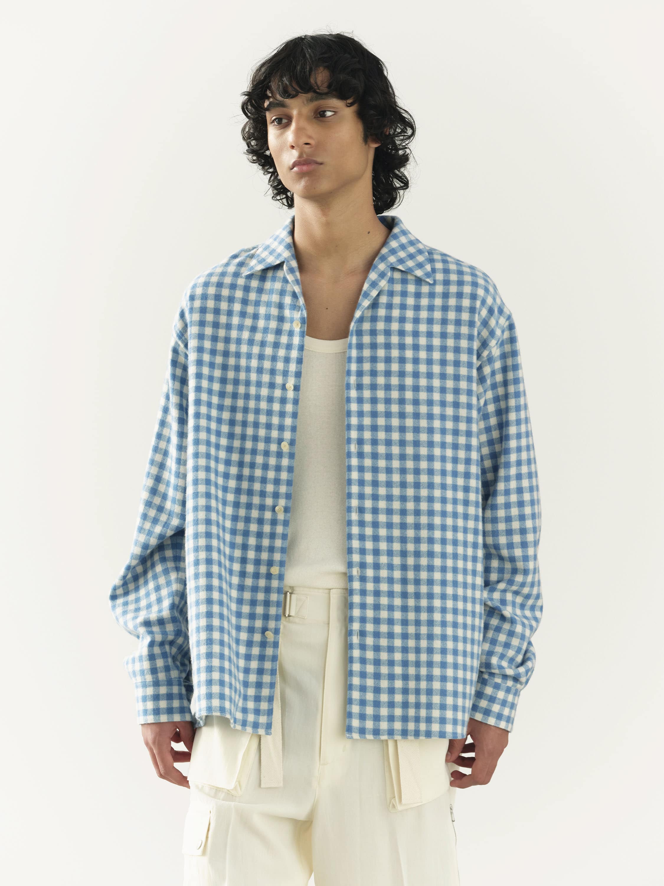 AIRY SMOOTH CASHMERE SHIRT BLOUSON 詳細画像 LIGHT BLUE GINGHAM CHECK 1