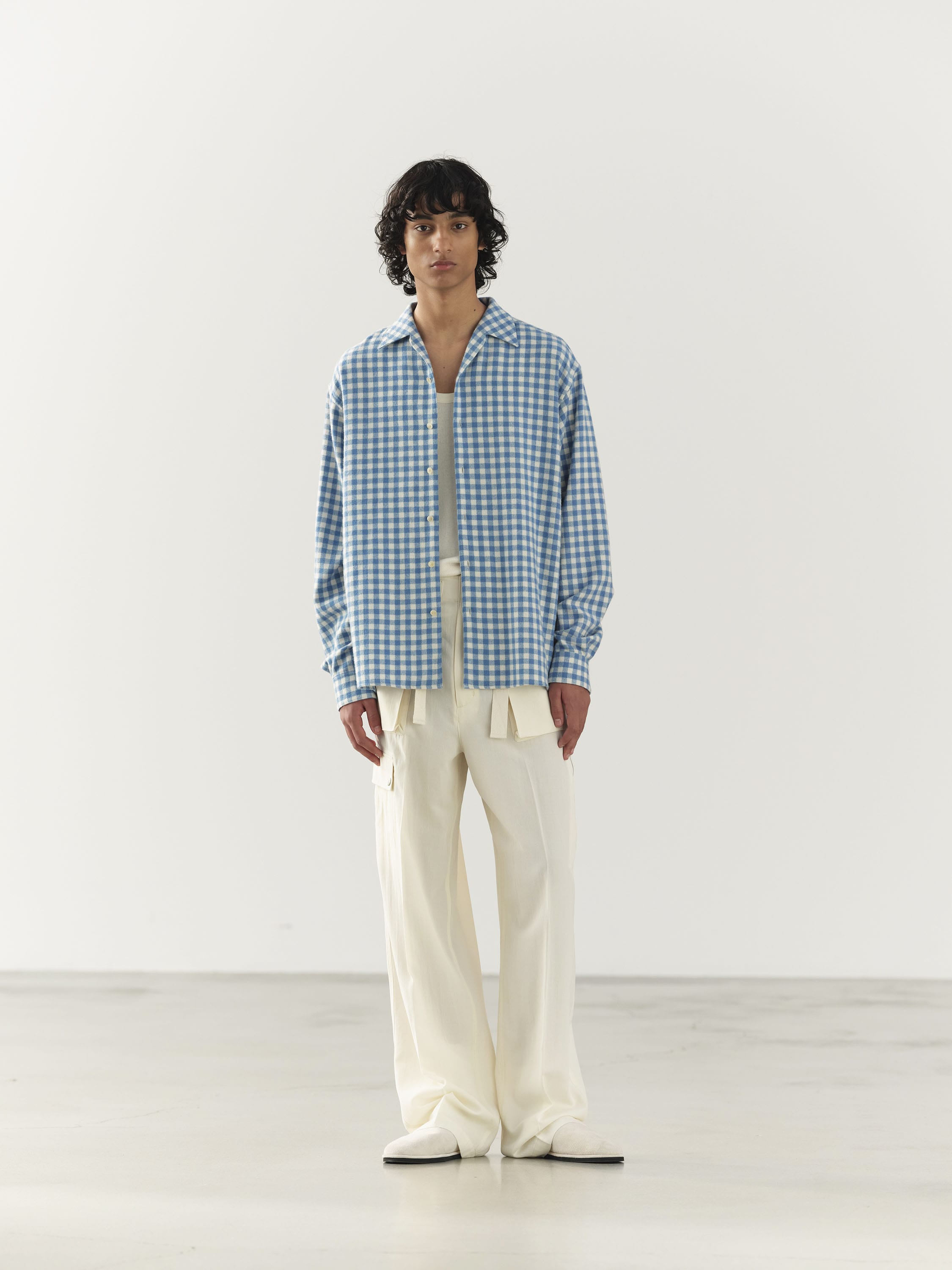 AIRY SMOOTH CASHMERE SHIRT BLOUSON 詳細画像 LIGHT BLUE GINGHAM CHECK 2