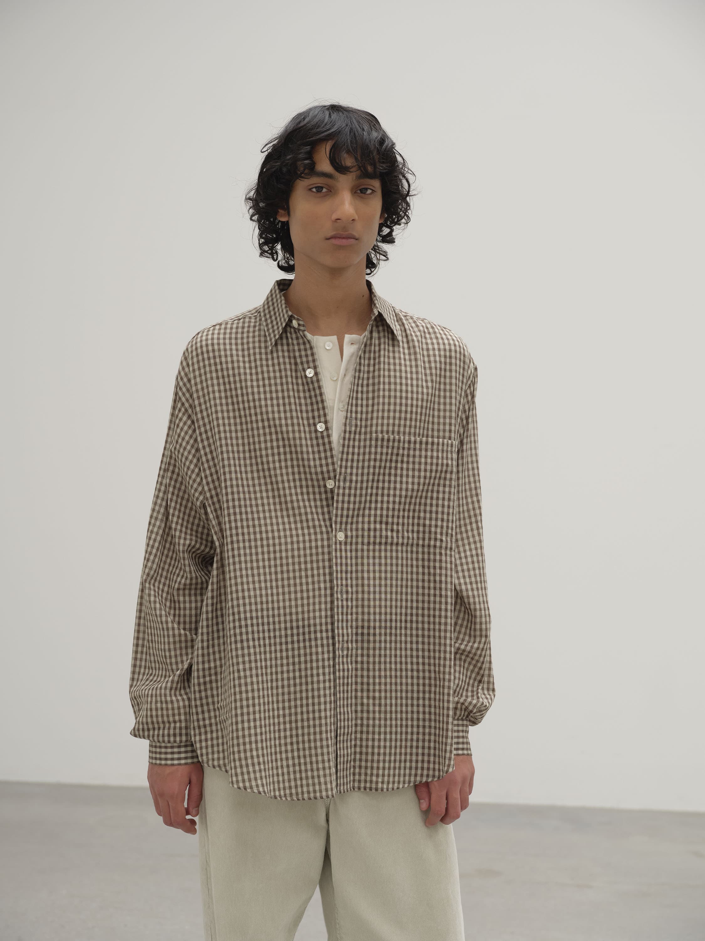 AIRY LIGHT COTTON CHECK BIG SHIRT 詳細画像 BROWN GINGHAM CHECK 2