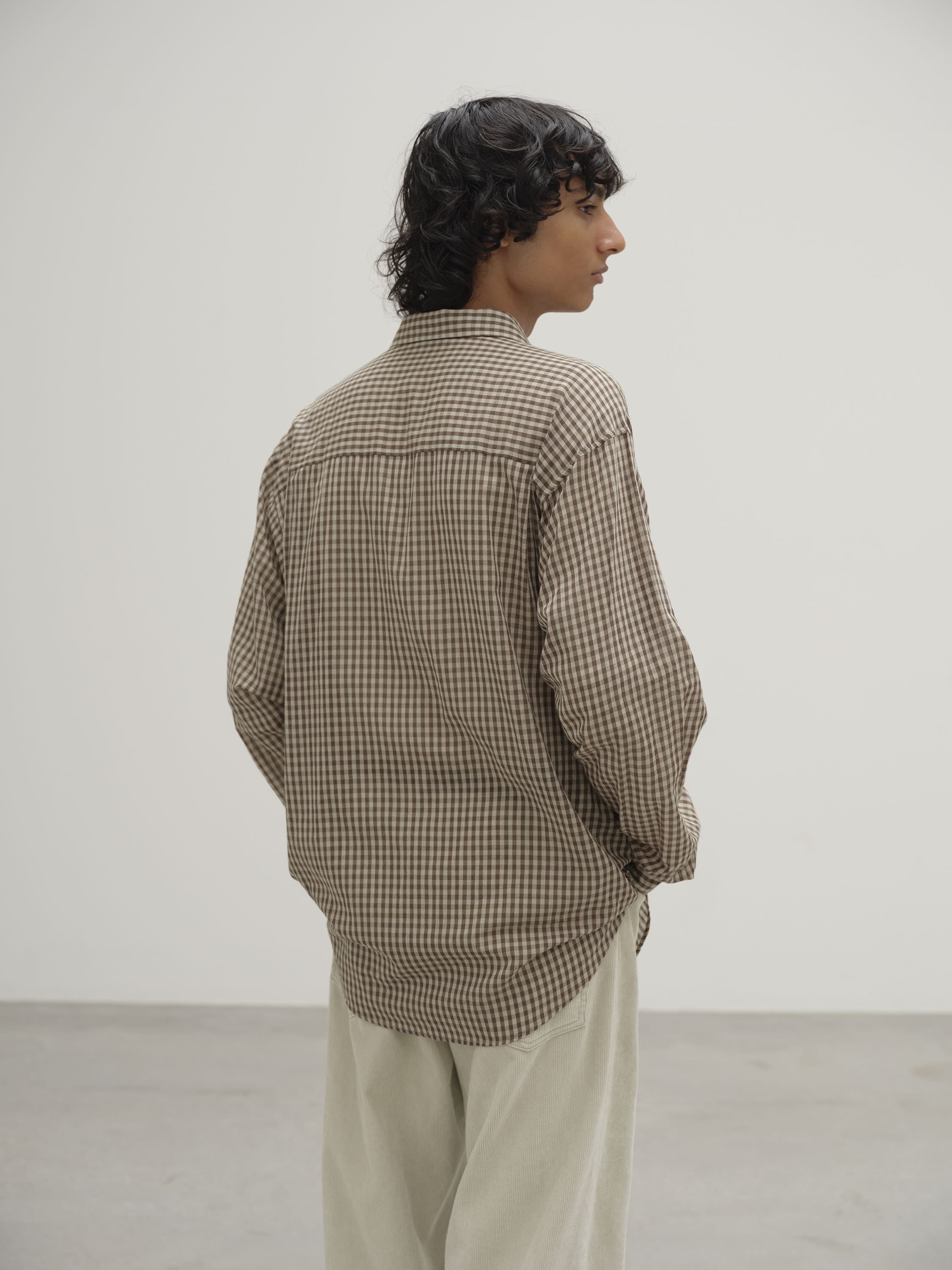 AIRY LIGHT COTTON CHECK BIG SHIRT 詳細画像 BROWN GINGHAM CHECK 3