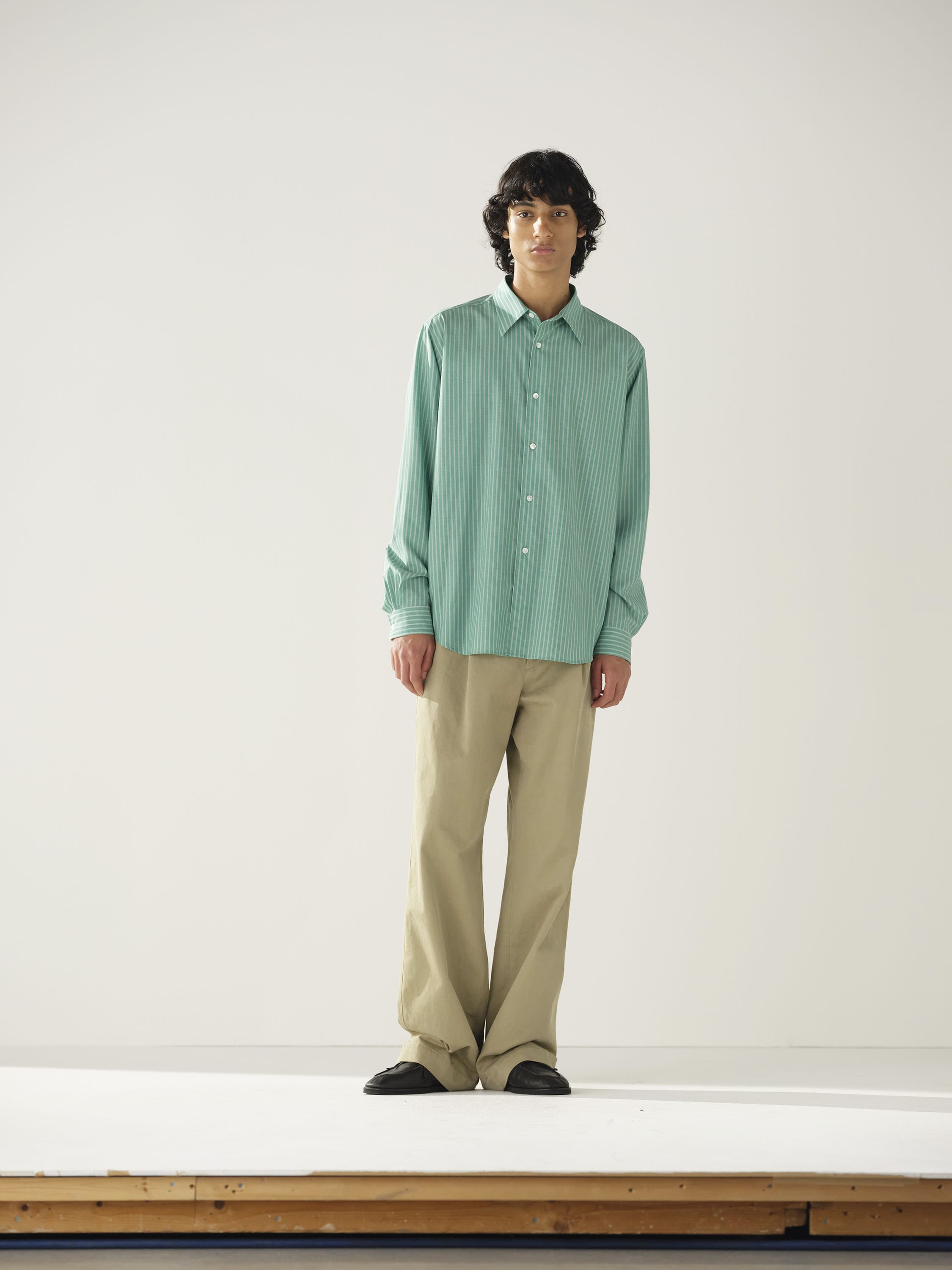 SUPER FINE WOOL STRIPE SHIRT 詳細画像 GREEN STRIPE 1