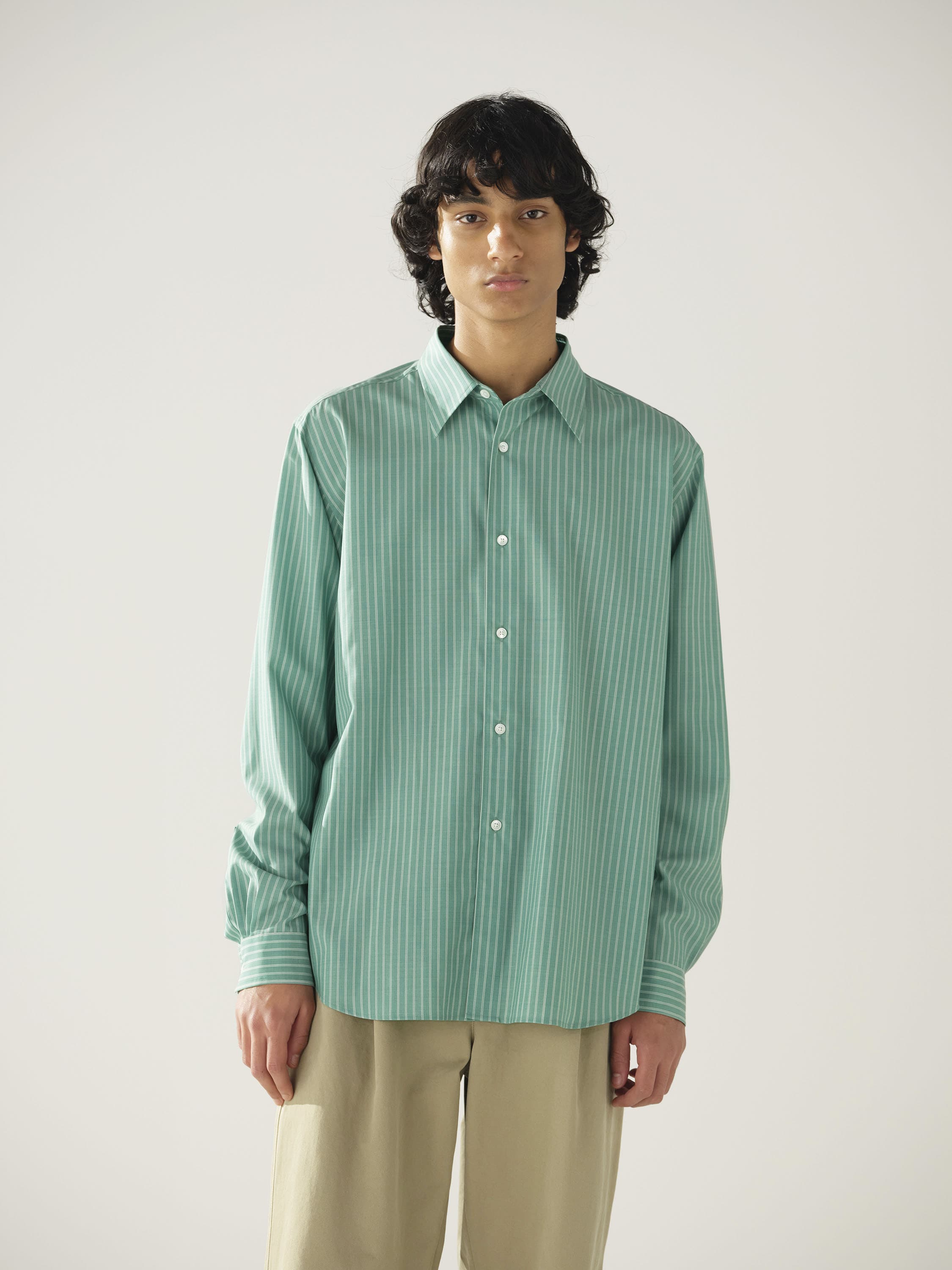 SUPER FINE WOOL STRIPE SHIRT 詳細画像 GREEN STRIPE 2