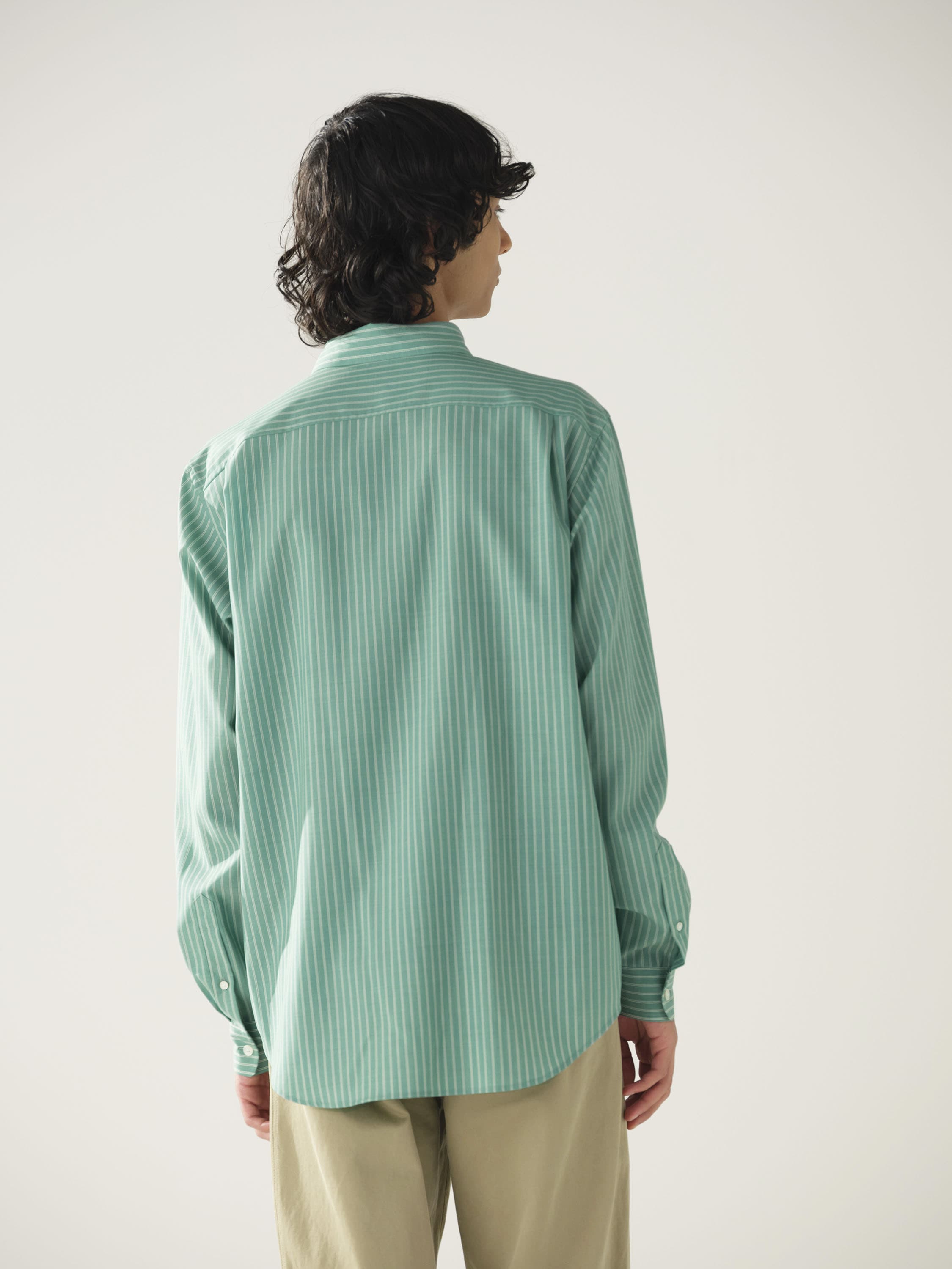 SUPER FINE WOOL STRIPE SHIRT 詳細画像 GREEN STRIPE 3