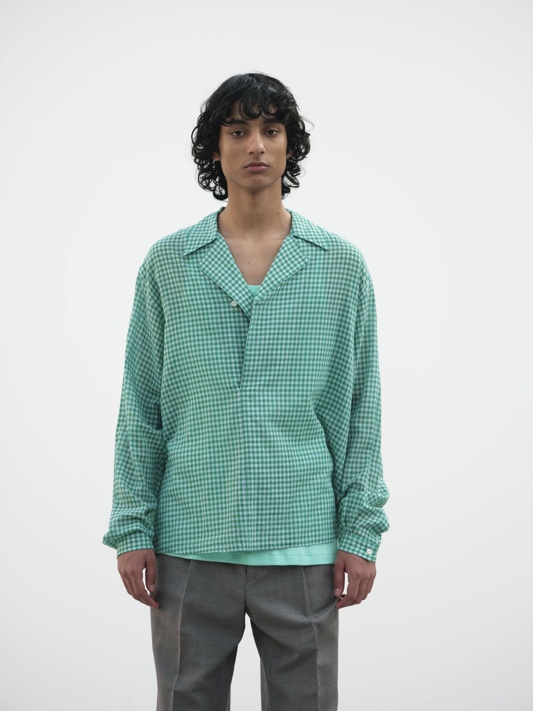 AIRY LIGHT COTTON CHECK P/O SHIRT 詳細画像 GREEN GINGHAM CHECK 2