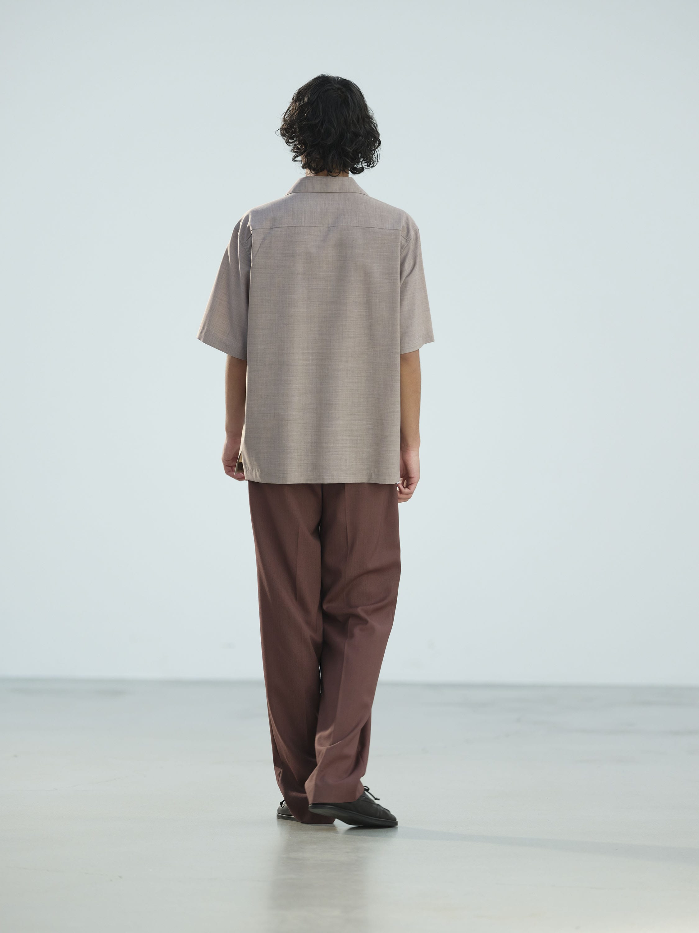 SUPER FINE TROPICAL WOOL OPEN COLLAR HALF SLEEVED SHIRT 詳細画像 TOP LIGHT BROWN 3