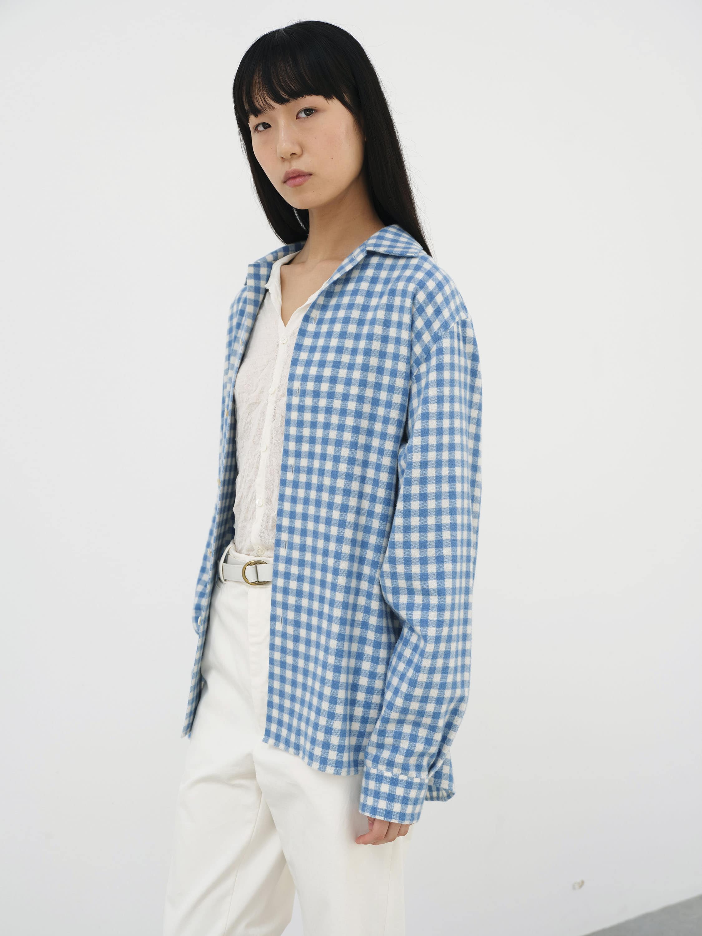 AIRY SMOOTH CASHMERE SHIRT BLOUSON 詳細画像 LIGHT BLUE GINGHAM CHECK 2