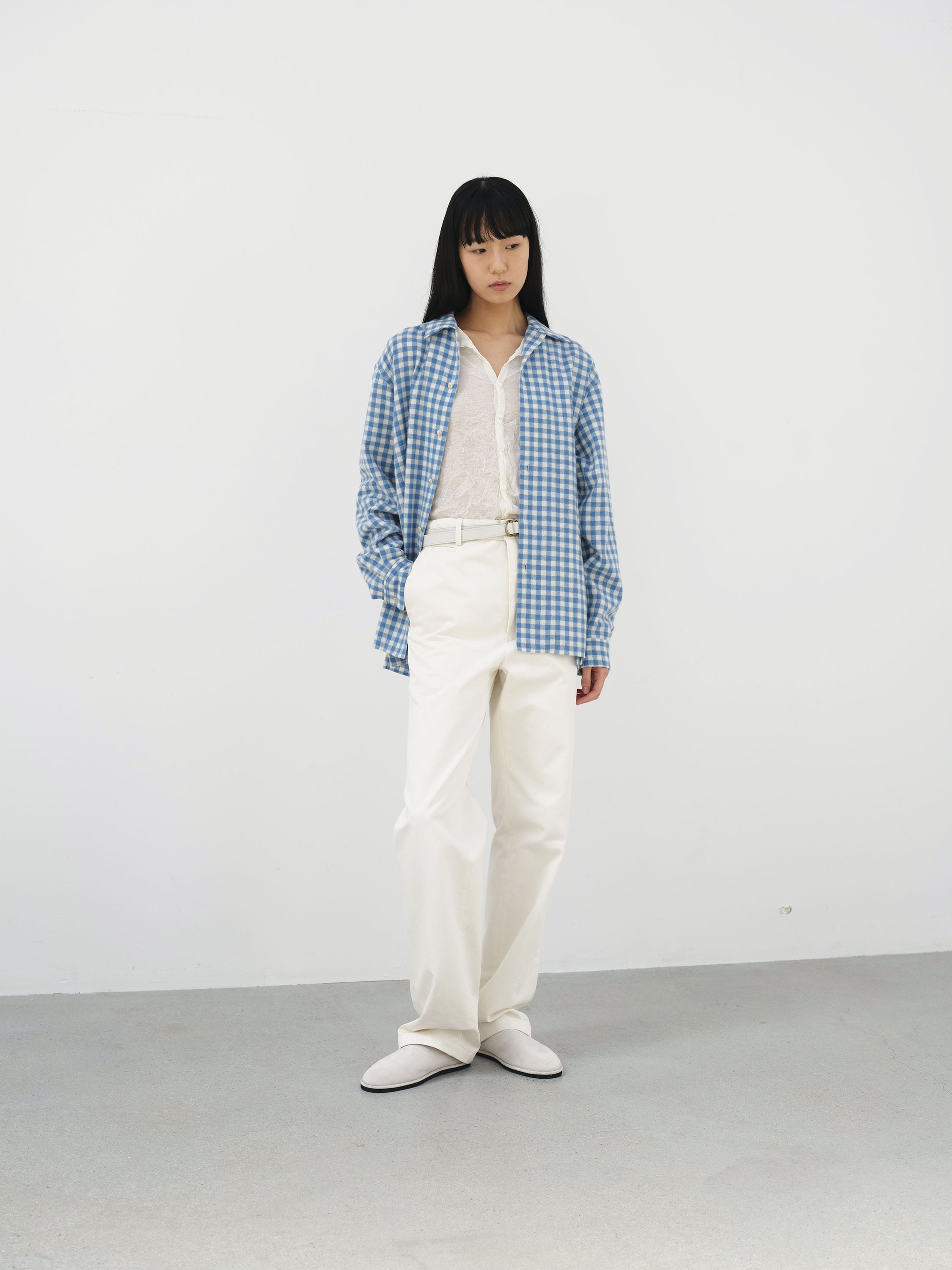 AIRY SMOOTH CASHMERE SHIRT BLOUSON 詳細画像 LIGHT BLUE GINGHAM CHECK 3