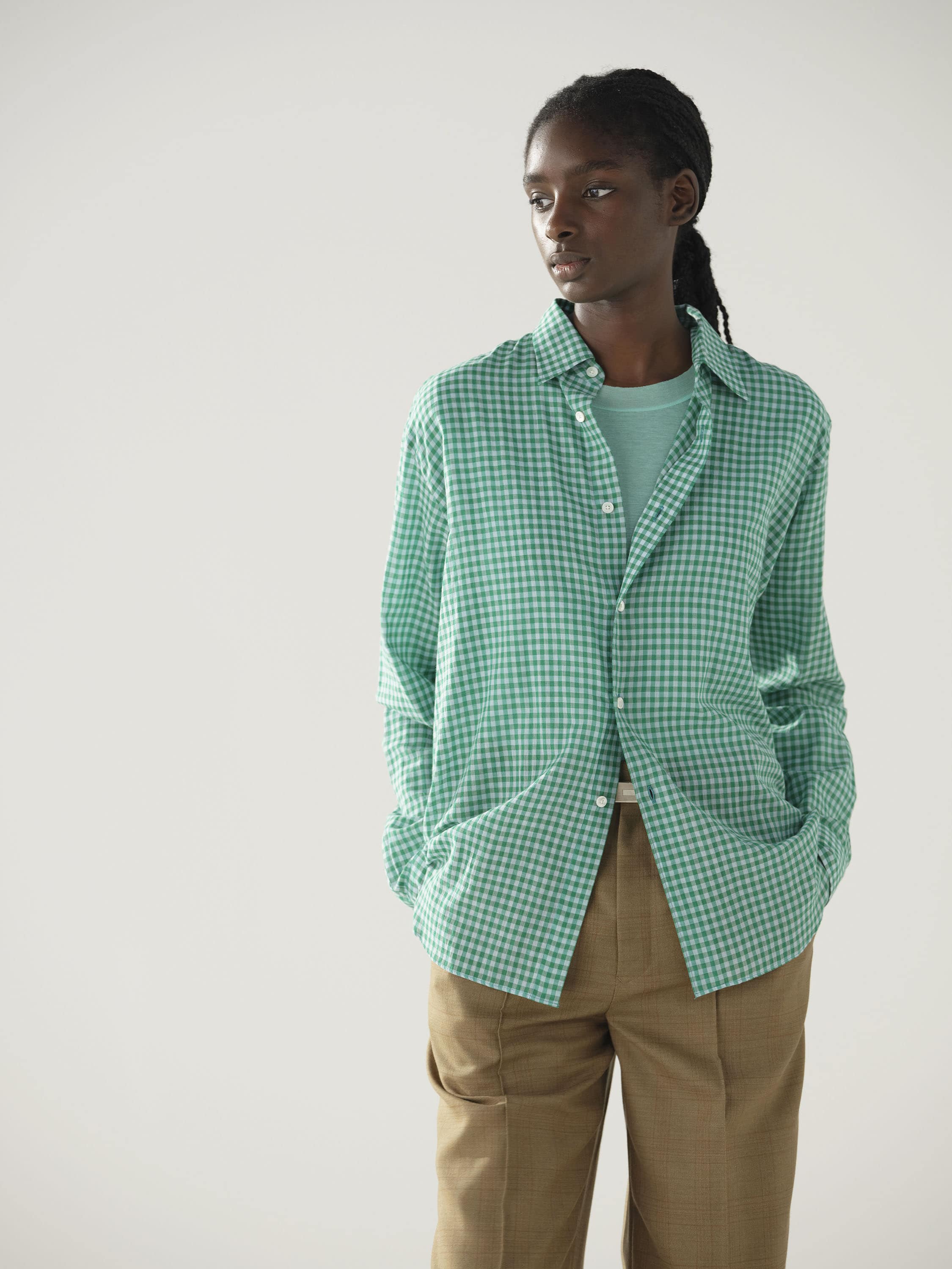 AIRY LIGHT COTTON CHECK BIG SHIRT 詳細画像 GREEN GINGHAM CHECK 2