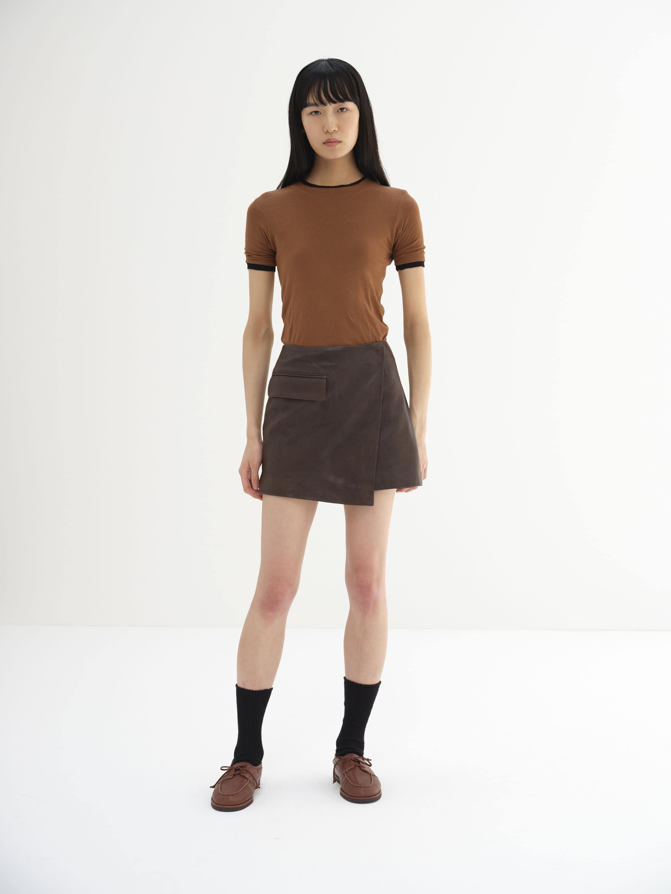 LAMB LEATHER MINI SKIRT 詳細画像 BROWN 1