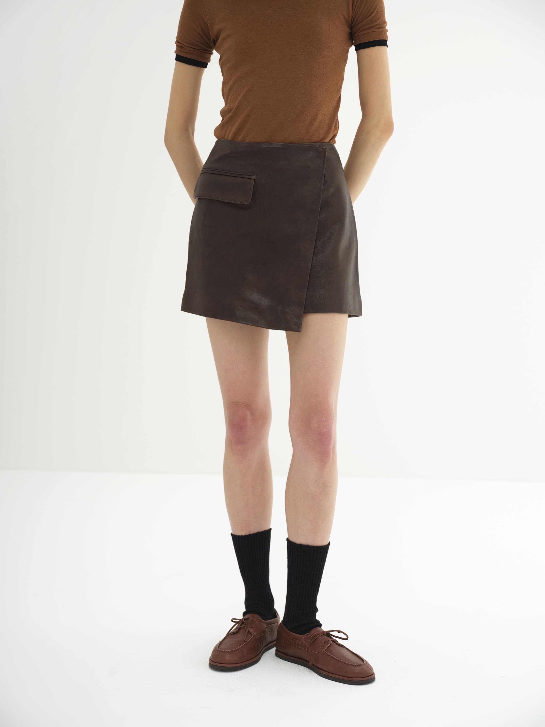 LAMB LEATHER MINI SKIRT 詳細画像 BROWN 2