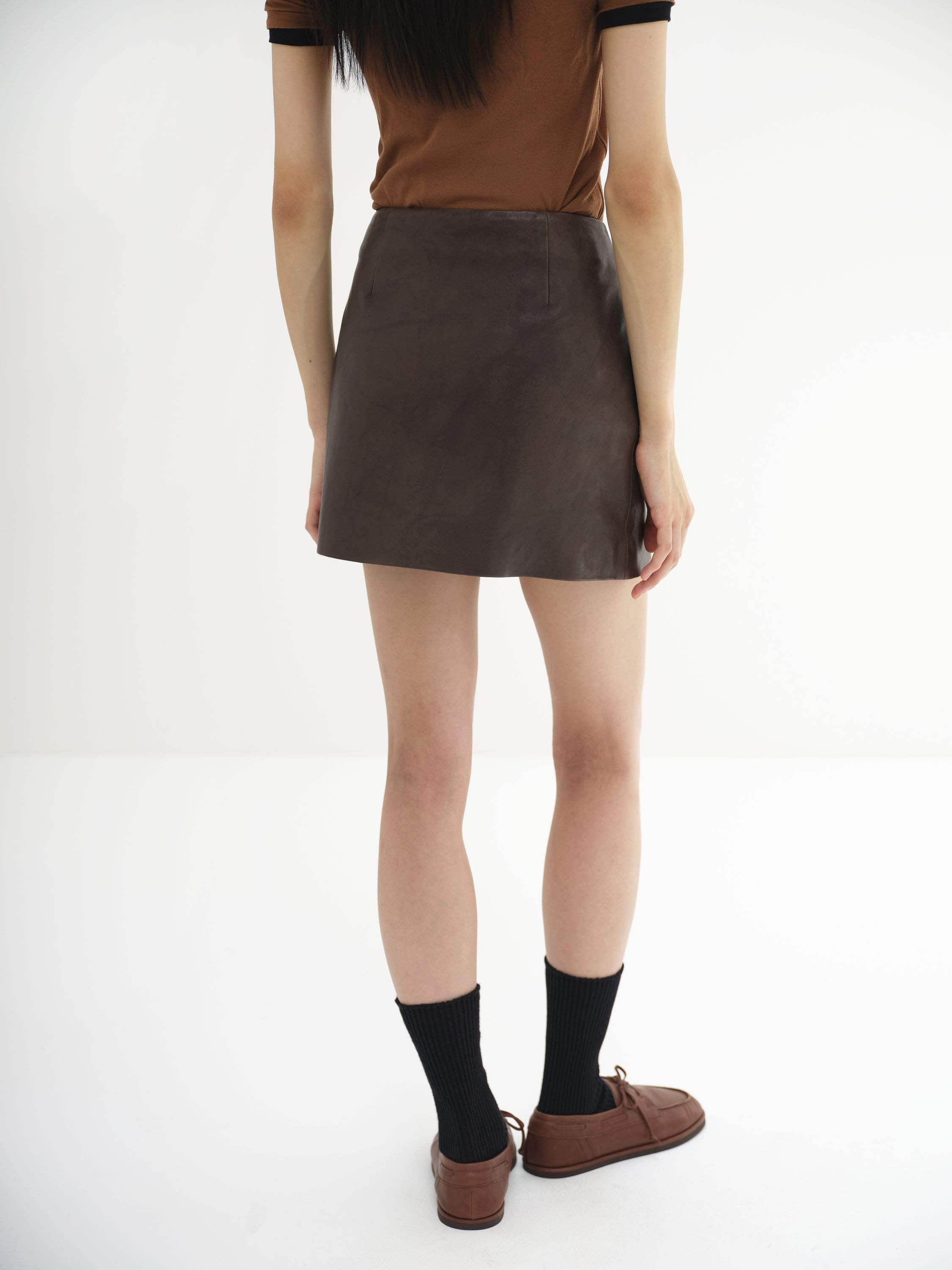 LAMB LEATHER MINI SKIRT 詳細画像 BROWN 3