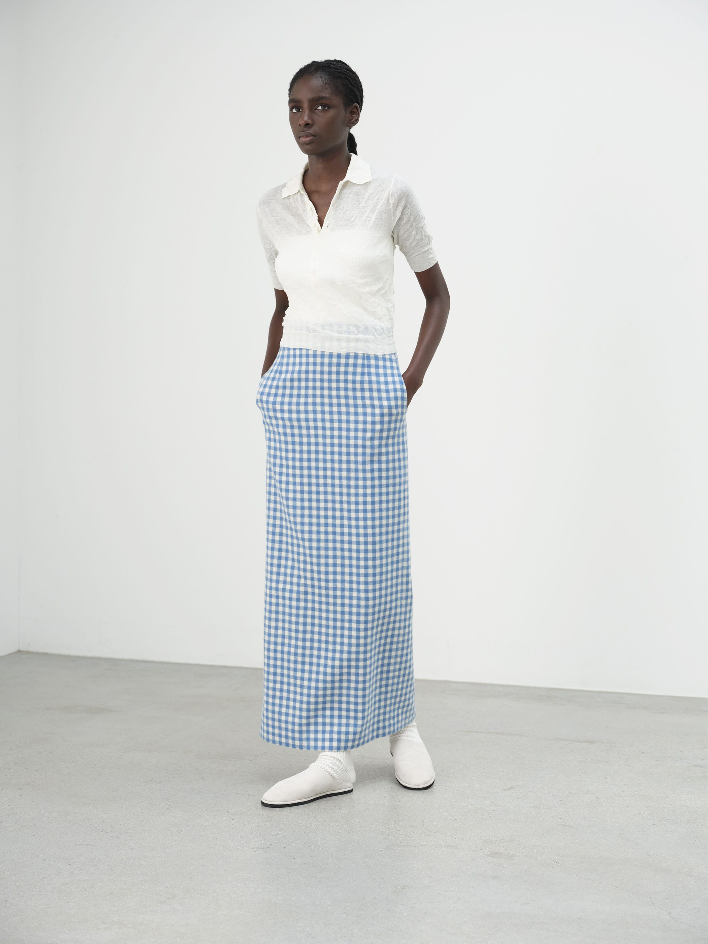 AIRY SMOOTH CASHMERE SKIRT 詳細画像 LIGHT BLUE GINGHAM CHECK 1