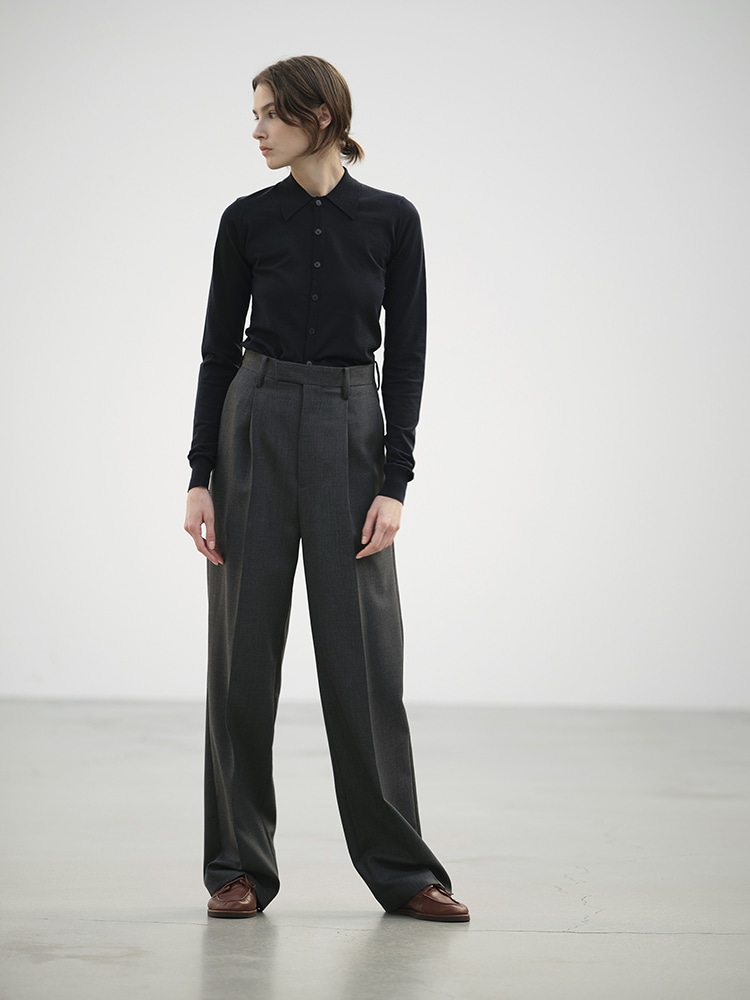 WOOL KID MOHAIR HOP SACK ONE-TUCK SLACKS - AURALEE Official WOOL KID MOHAIR HOP SACK ONE-TUCK SLACKS - AURALEE Official