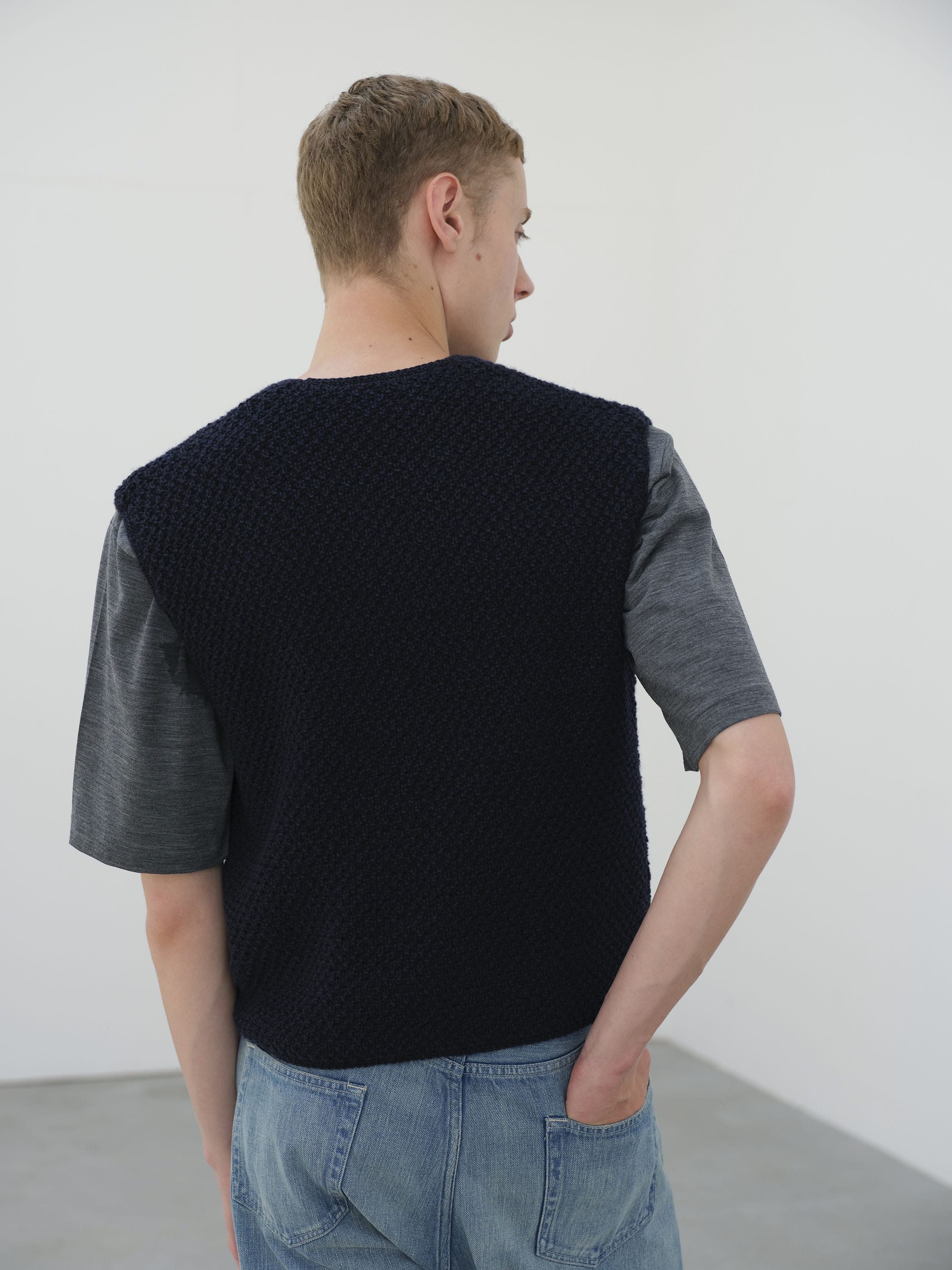 COTTON CASHMERE CORD KNIT VEST 詳細画像 NAVY × BLACK 3