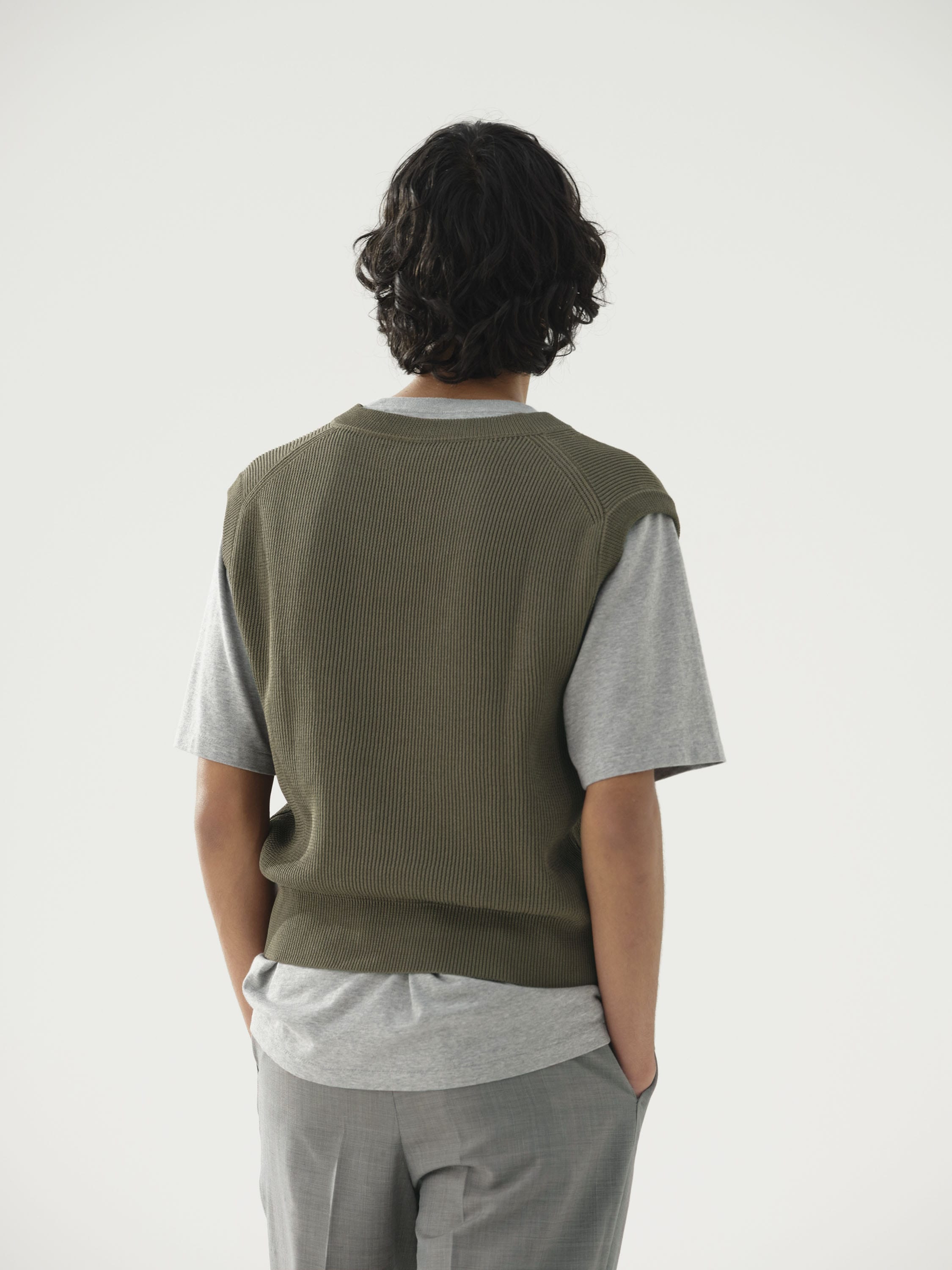 FLAT YARN RIB KNIT VEST 詳細画像 KHAKI 3