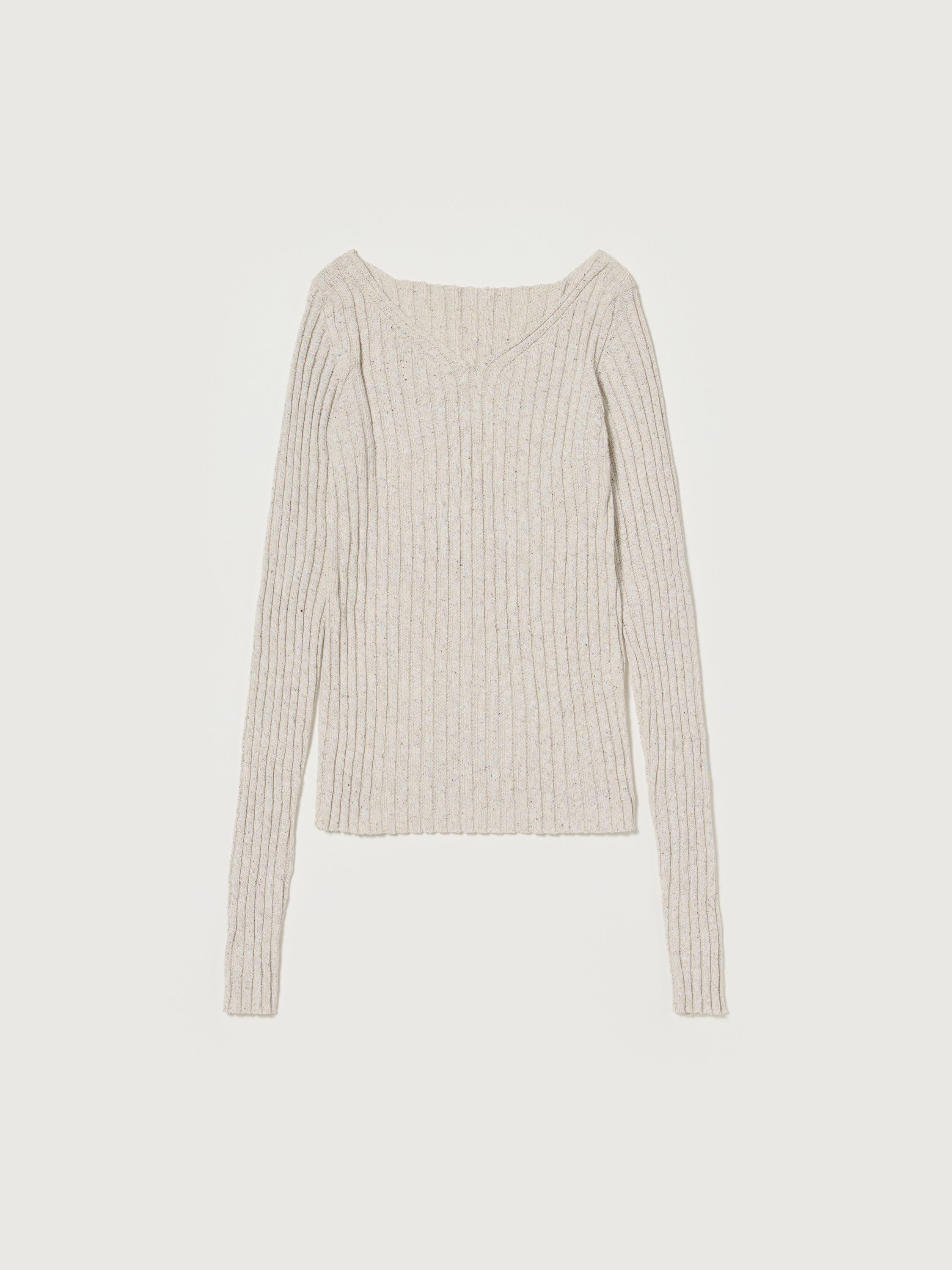 SILK COTTON MELANGE RIB KNIT V-NECK P/O 詳細画像 TOP IVORY BEIGE 2