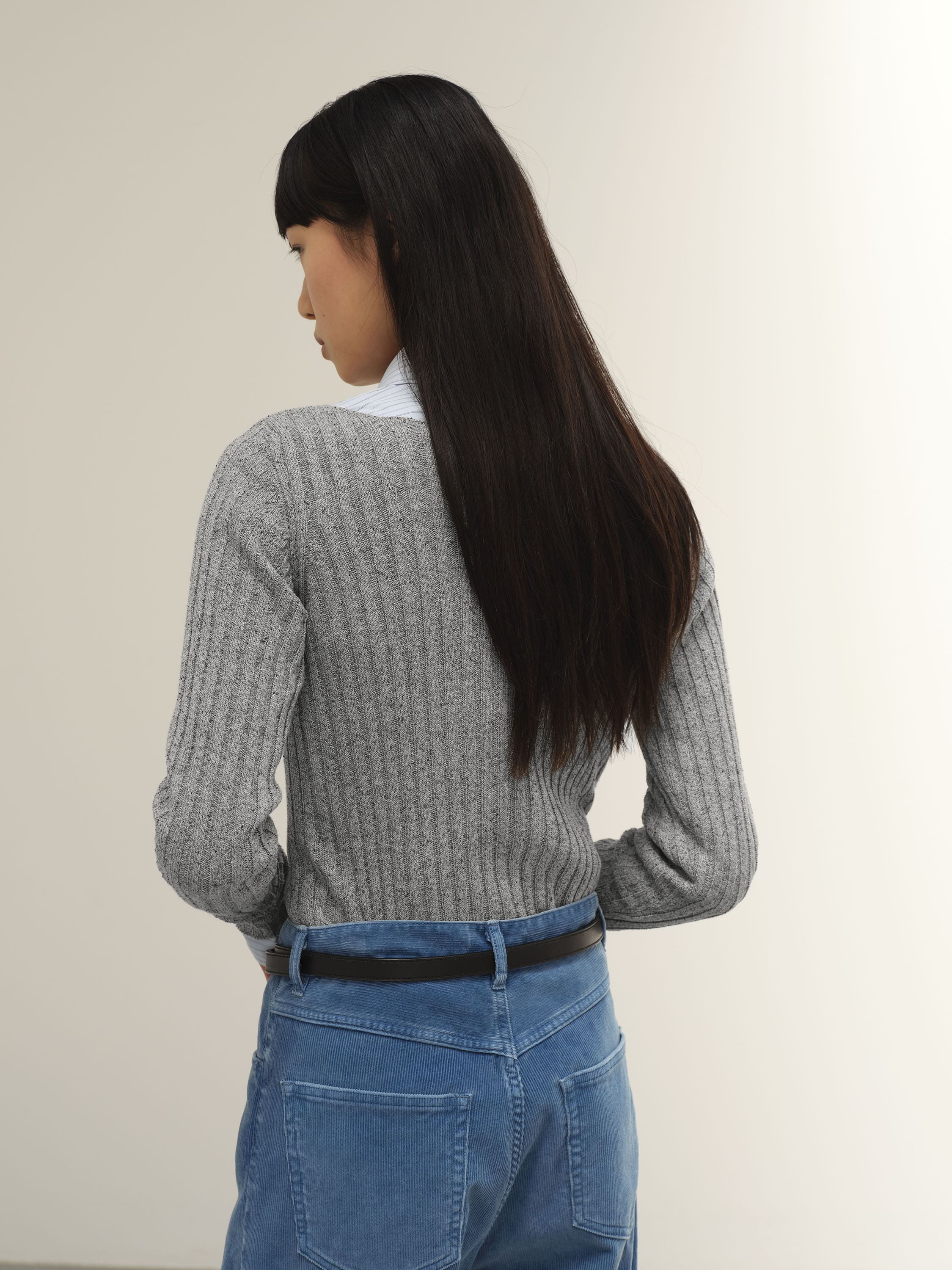 SILK COTTON MELANGE RIB KNIT V-NECK P/O 詳細画像 TOP GRAY 3