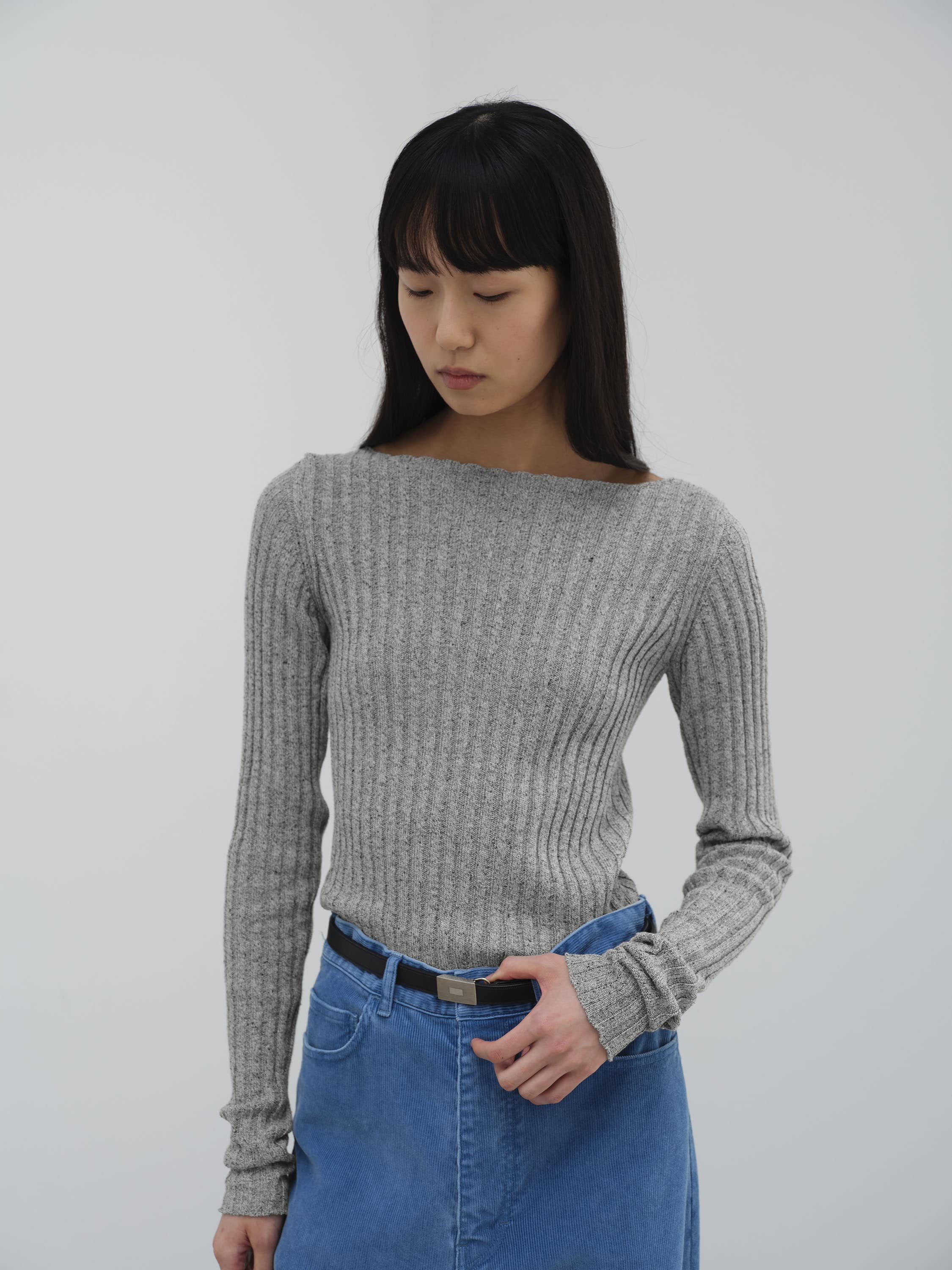 SILK COTTON MELANGE RIB KNIT V-NECK P/O 詳細画像 TOP GRAY 4