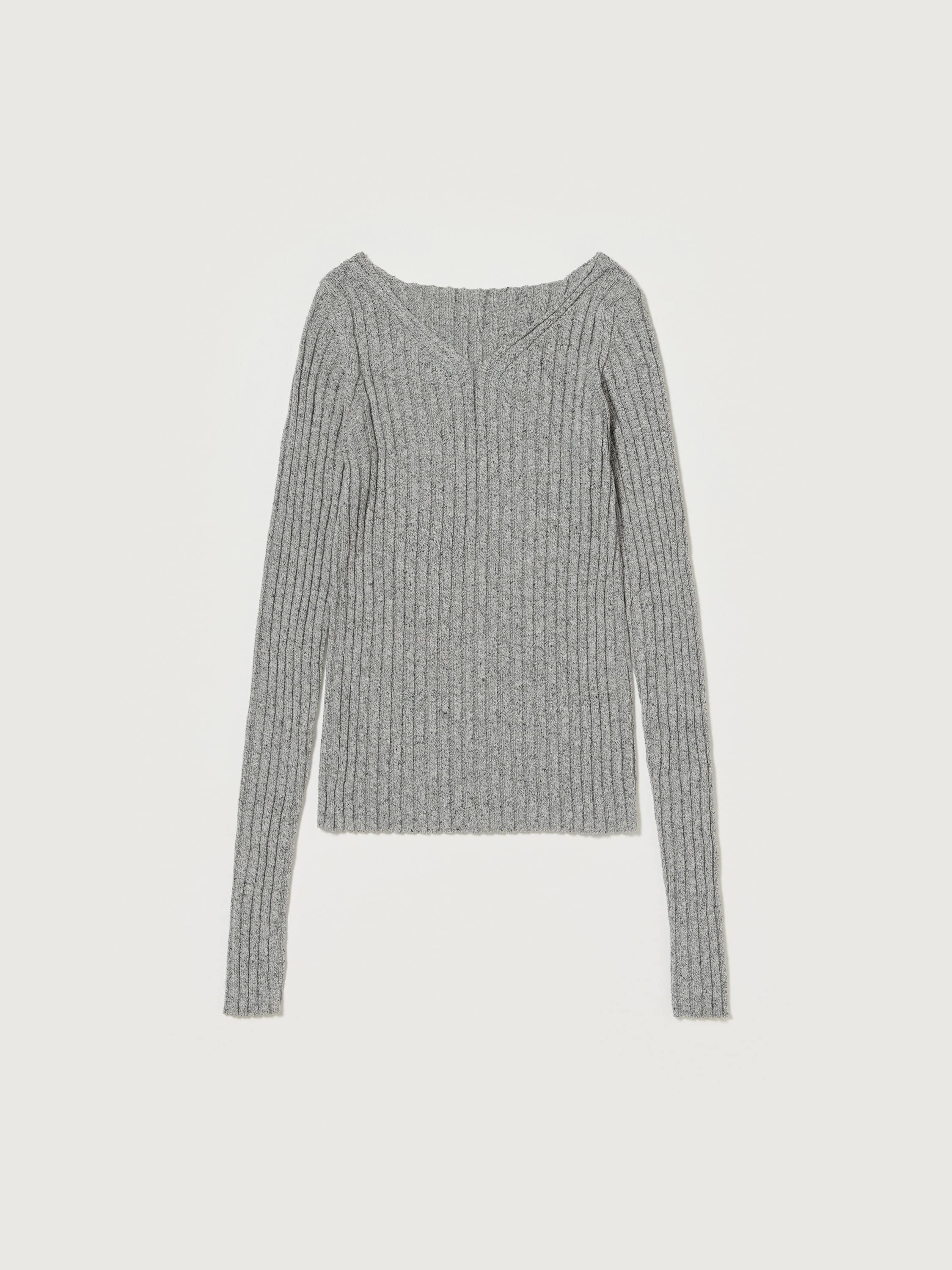 SILK COTTON MELANGE RIB KNIT V-NECK P/O 詳細画像 TOP GRAY 6