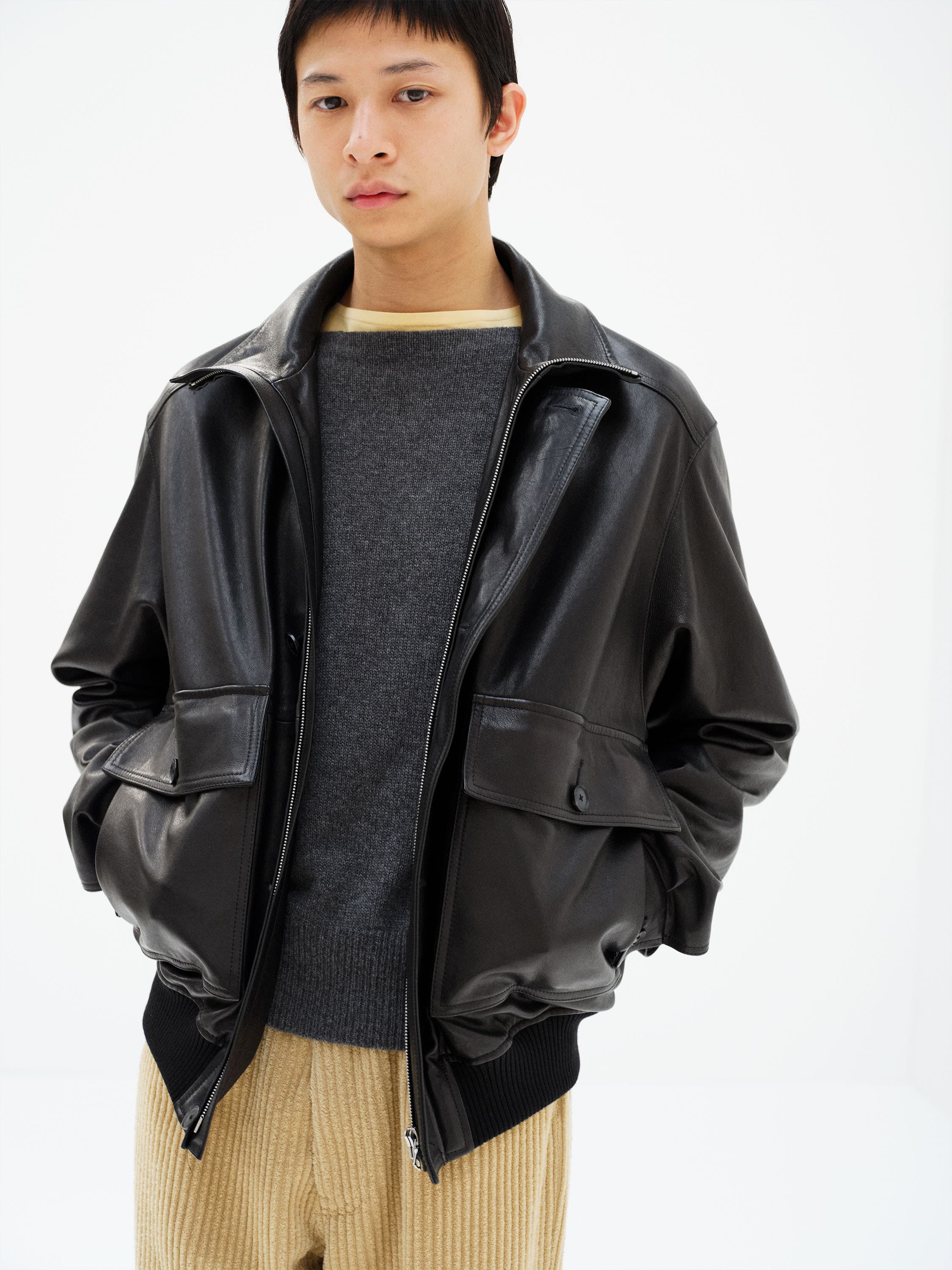 TEXTURED LAMB LEATHER BLOUSON 詳細画像 BLACK 4