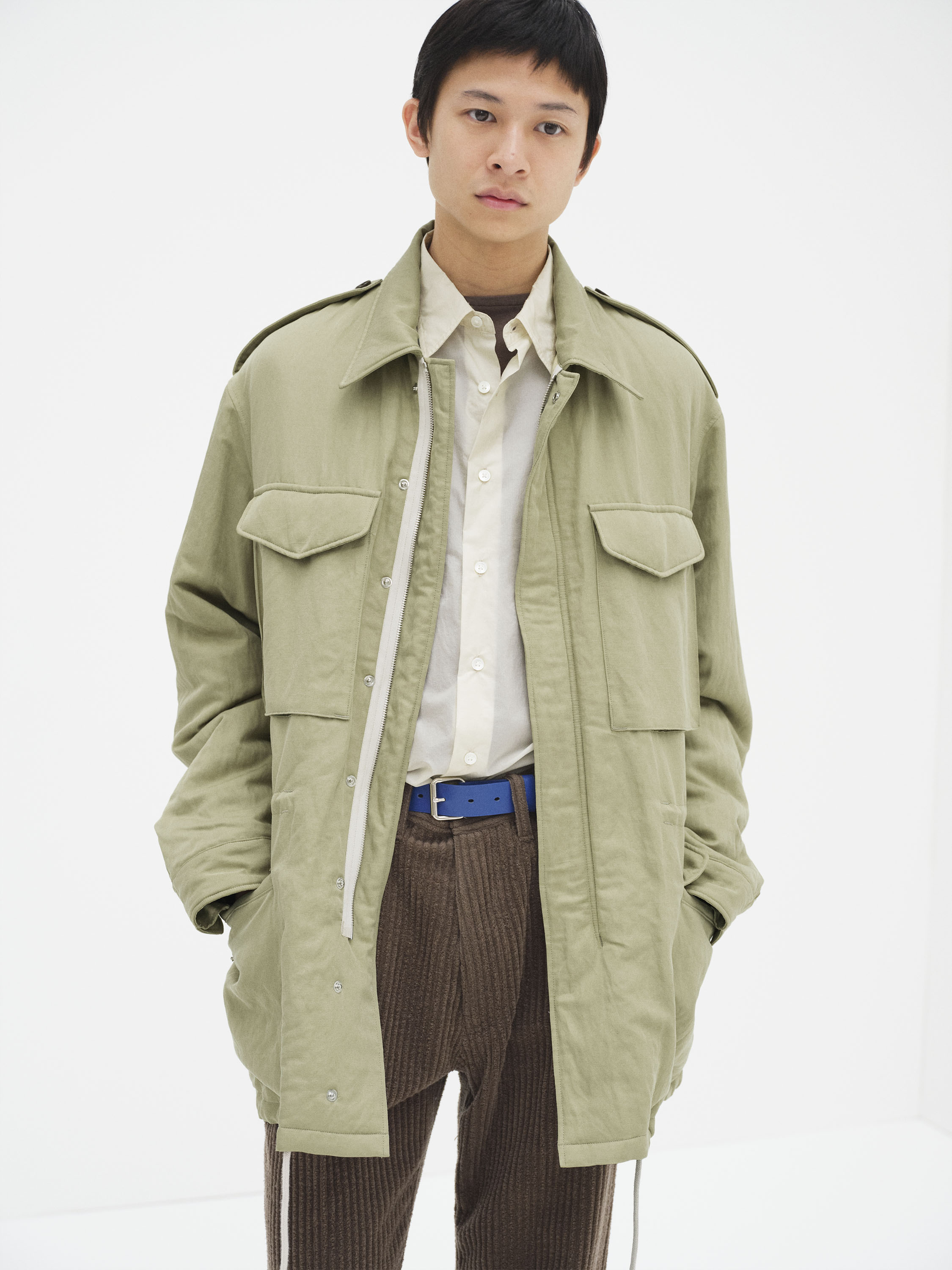 BRUSHED SILK LINEN SATIN PADDED MILITARY BLOUSON 詳細画像 LIGHT KHAKI 1