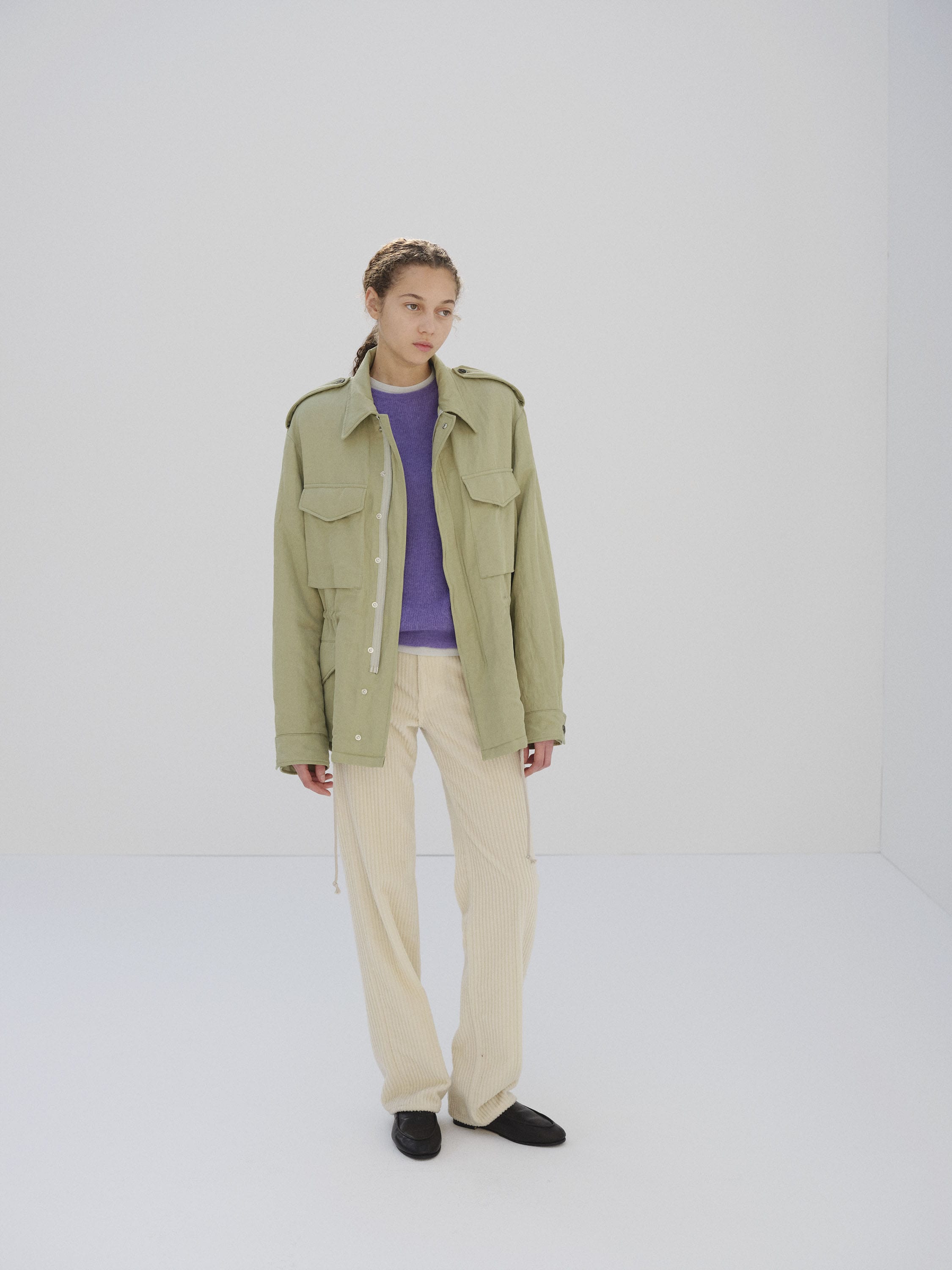 BRUSHED SILK LINEN SATIN PADDED MILITARY BLOUSON 詳細画像 LIGHT KHAKI 3