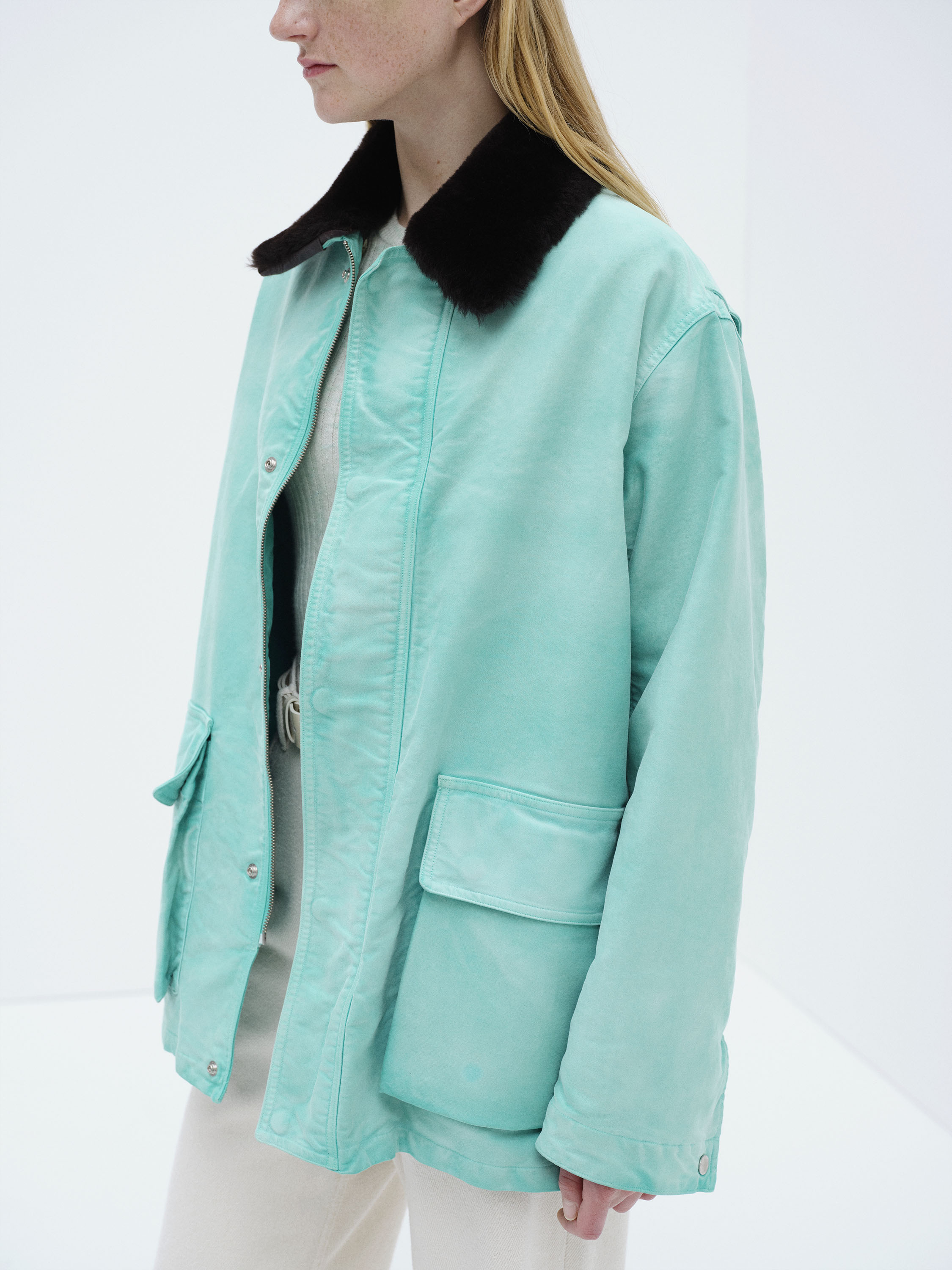 GARMENT-DYED ORGANIC COTTON HEAVY MOLESKIN BLOUSON 詳細画像 FADED AQUA GREEN 2