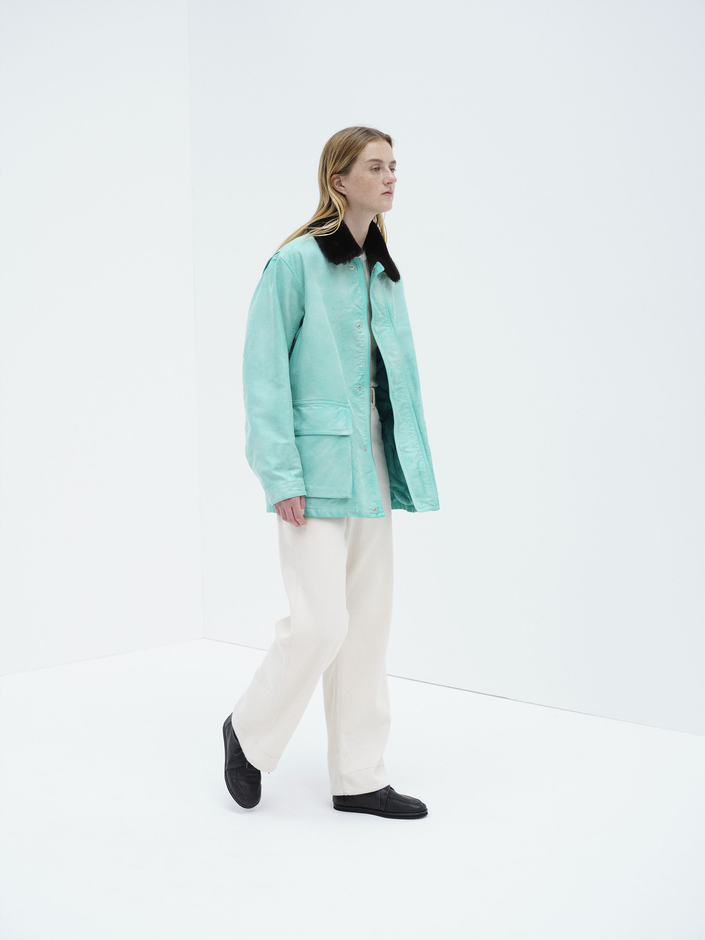 GARMENT-DYED ORGANIC COTTON HEAVY MOLESKIN BLOUSON 詳細画像 FADED AQUA GREEN 3