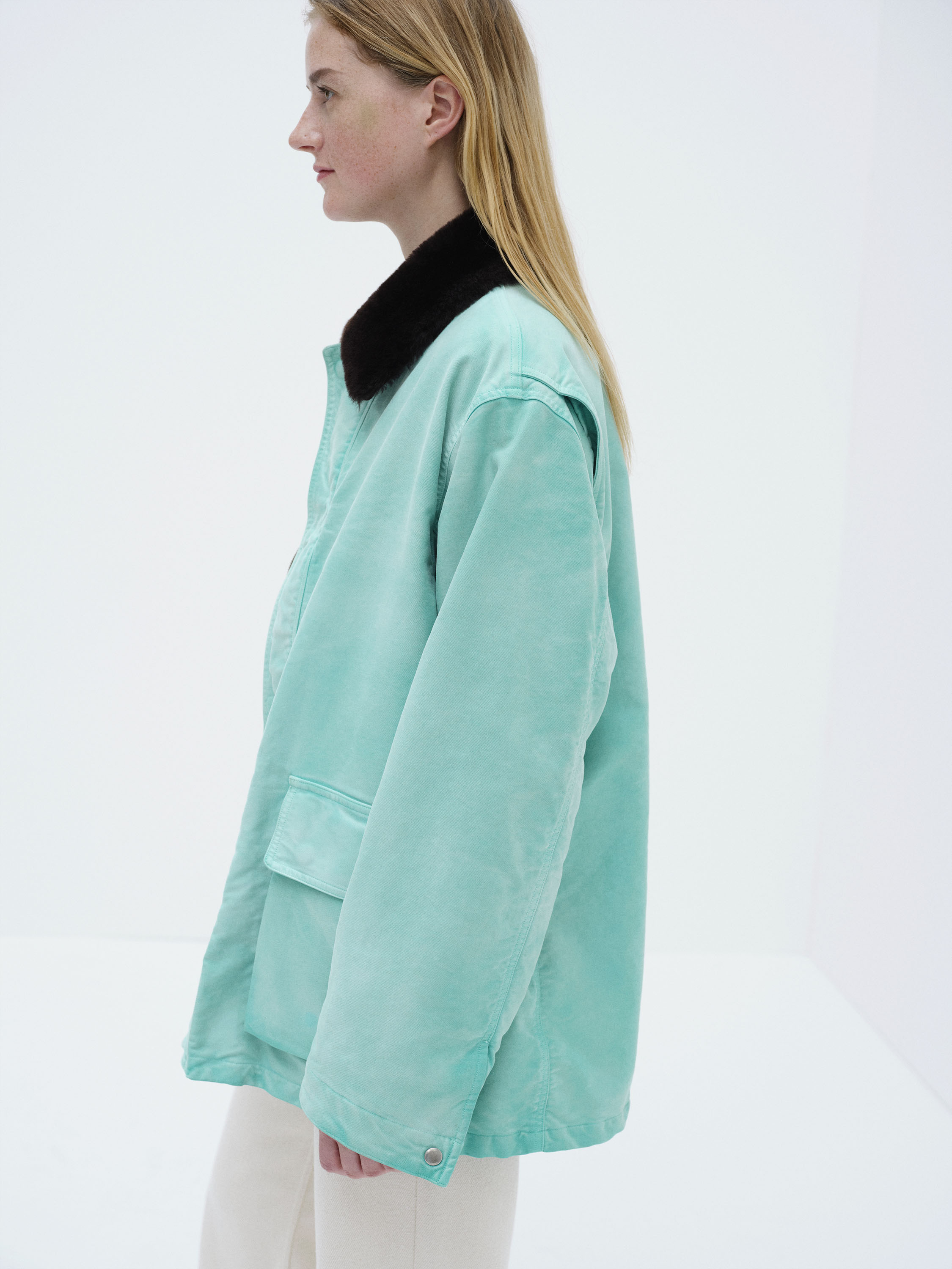 GARMENT-DYED ORGANIC COTTON HEAVY MOLESKIN BLOUSON 詳細画像 FADED AQUA GREEN 4